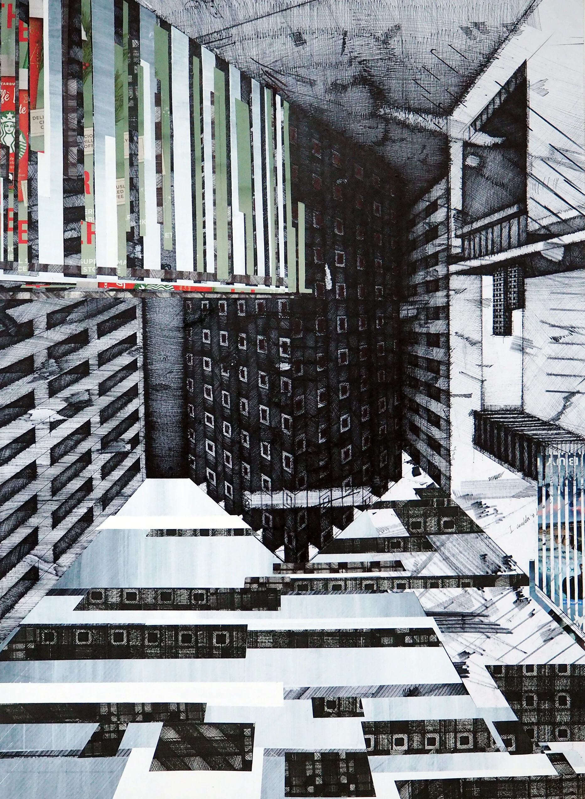 Urban Methodology 16012018, Pen on Waste Materials, 59(w)cm x 84(h)cm, 2018