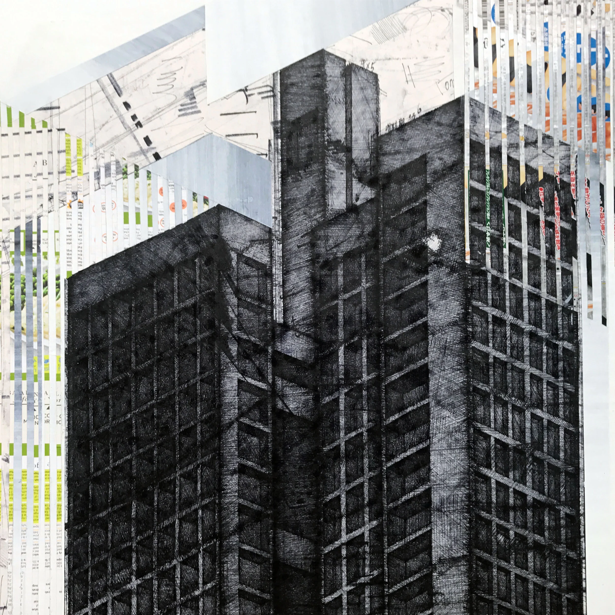 Urban Methodology 03032017, Pen on Waste Materials, 50(w)cm x 50(h)cm, 2017