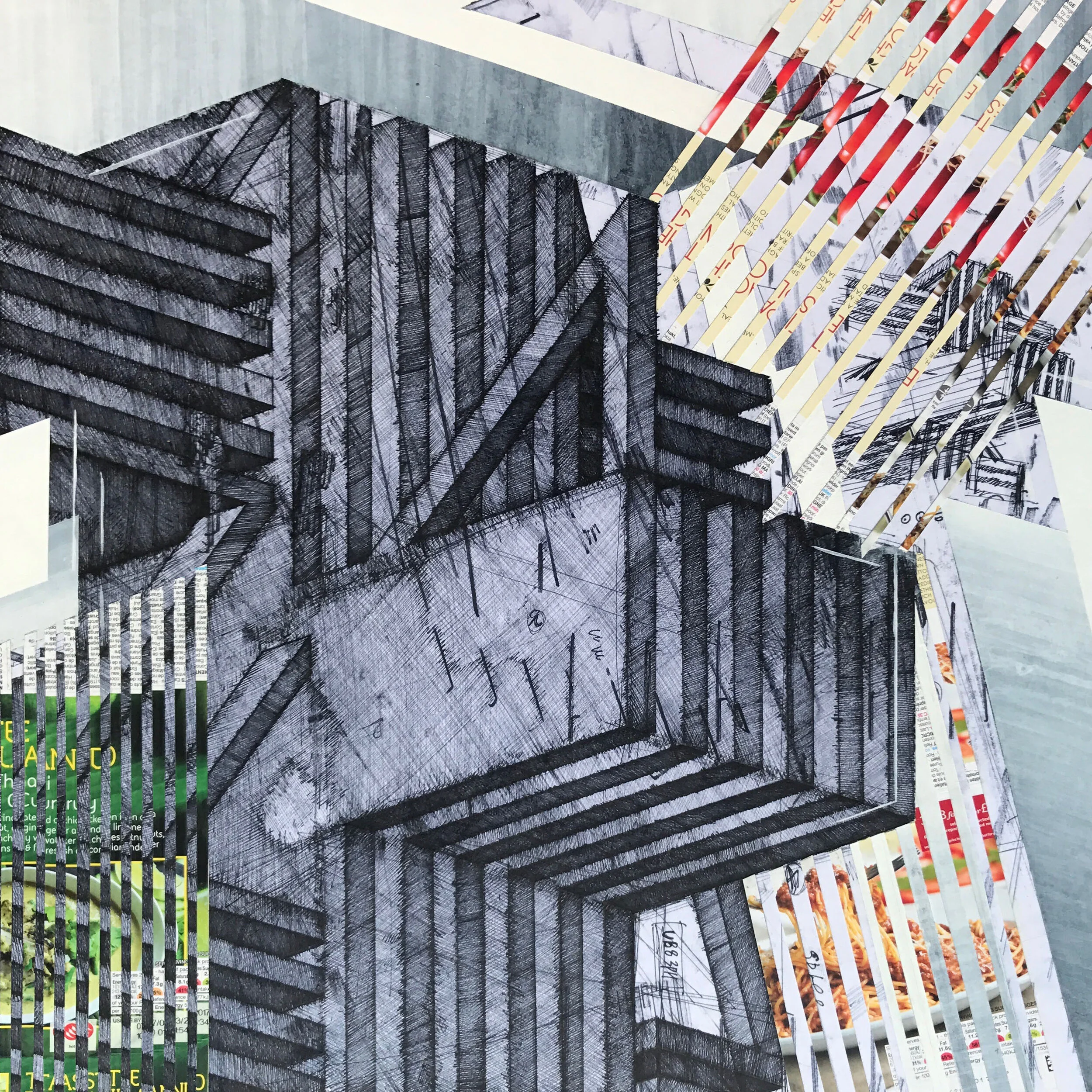 Urban Methodology 09032017, Pen on Waste Materials, 50(w)cm x 50(h)cm, 2017