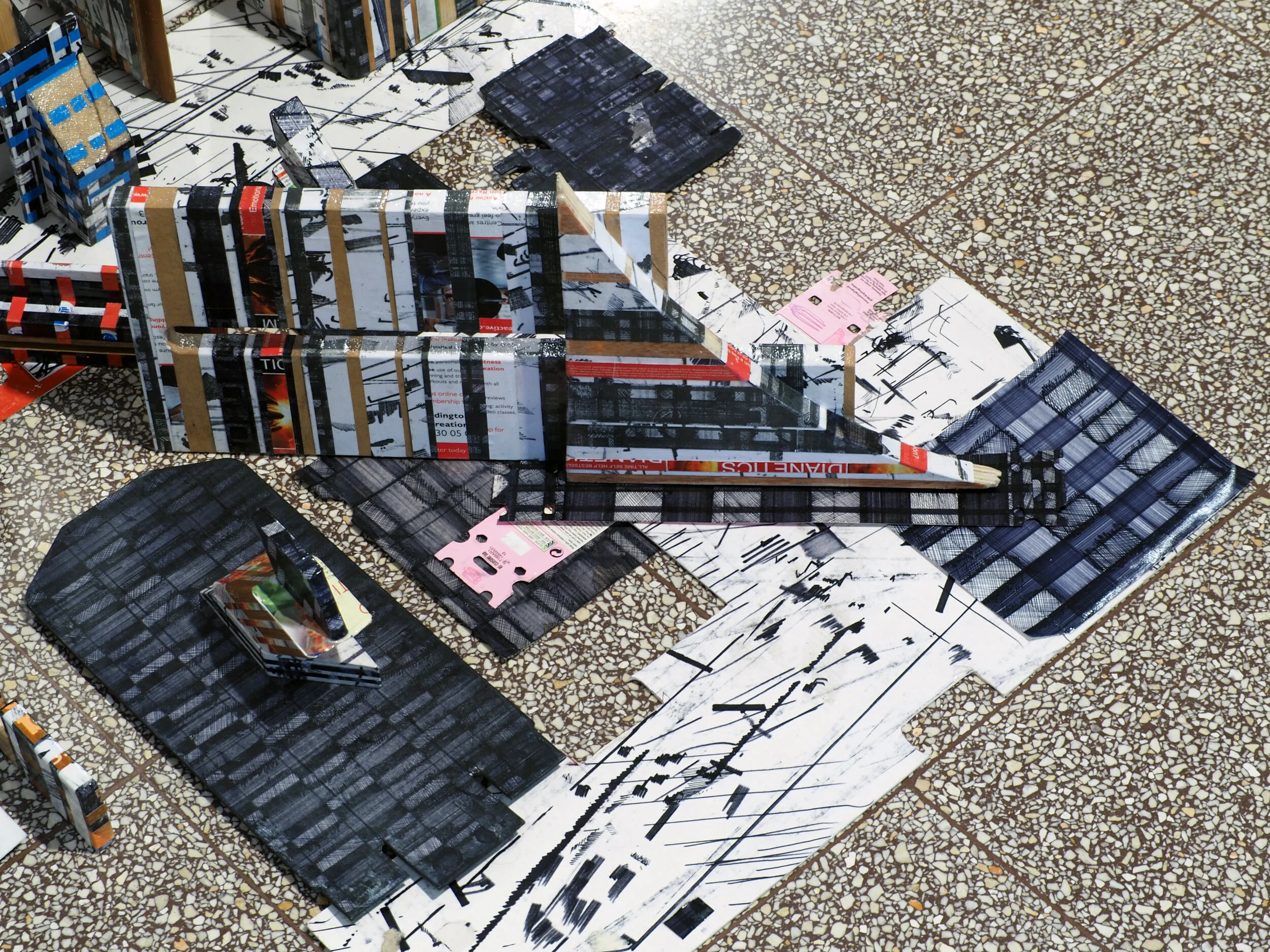 Urban Methodology 09062017, Pen on Waste Materials, 120(w)cm x 178(h)cm x 80(d)cm, 2017