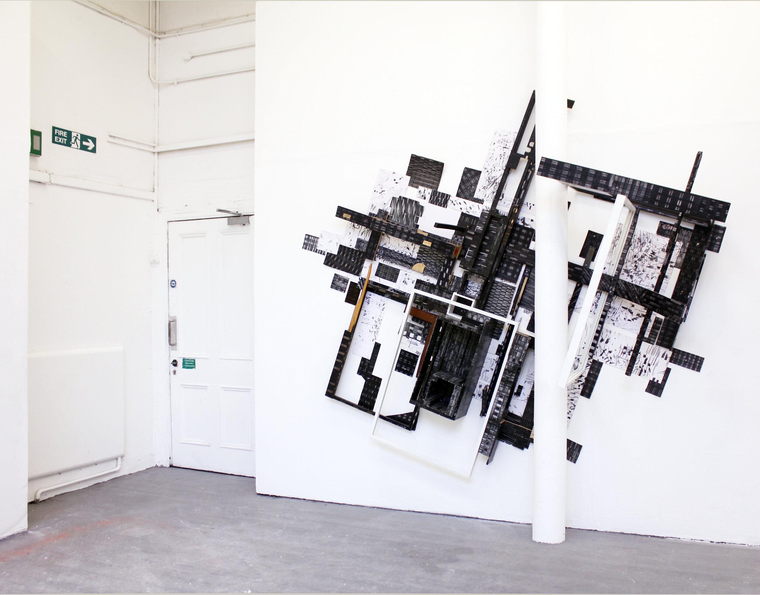 Urban Methodology 26062016, 232(w)cm x 205(h)cm x 40(d)cm, Pen on Waste Materials,
2016