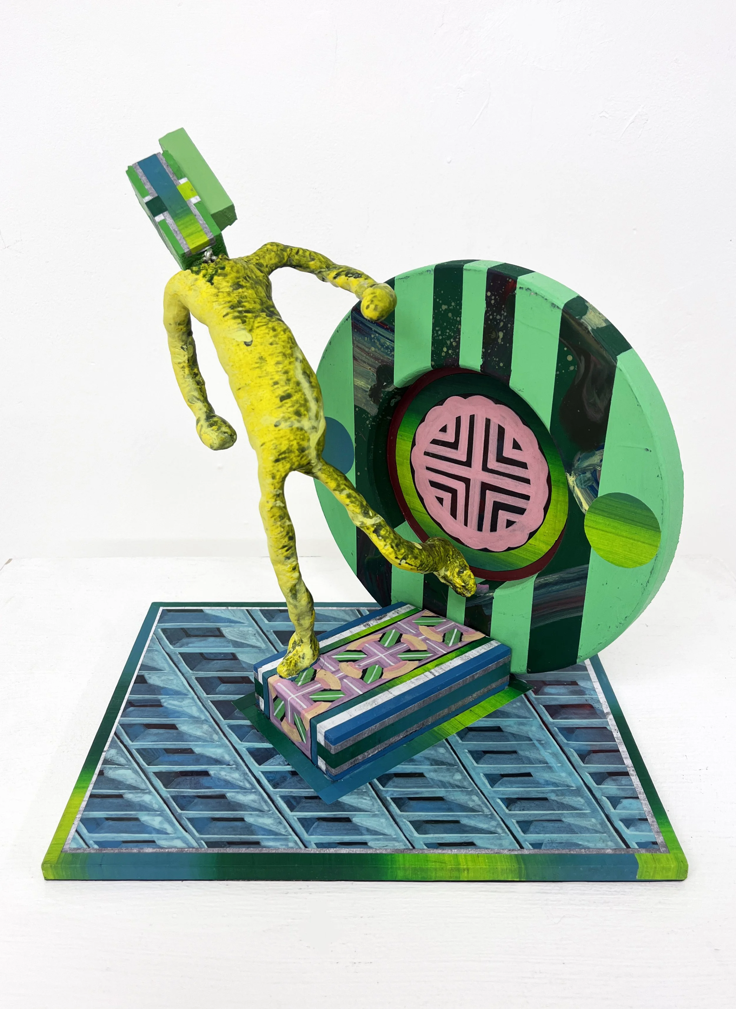 Ephemeral Tableaux | Tableaux éphémères,
Acrylic and Pen Drawing on Found Objects, 
25(w)cm x 26(h)cm x 19(d)cm, 2026