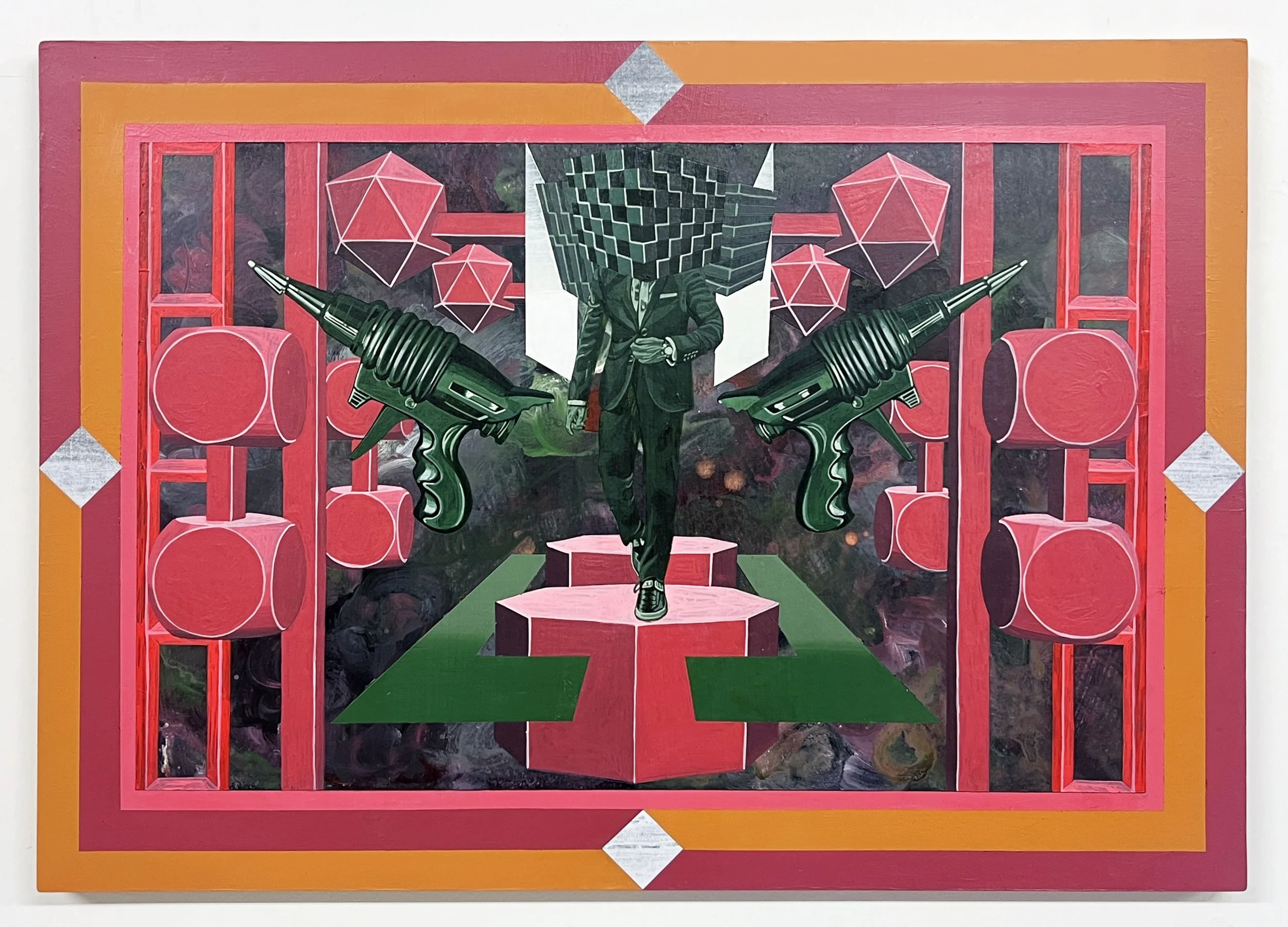 Defaced Vitrine 07, Acrylic and Pen Drawing on Wooden Board, 59.4(w)cm x 42(h)cm x 2(d)cm, 2025