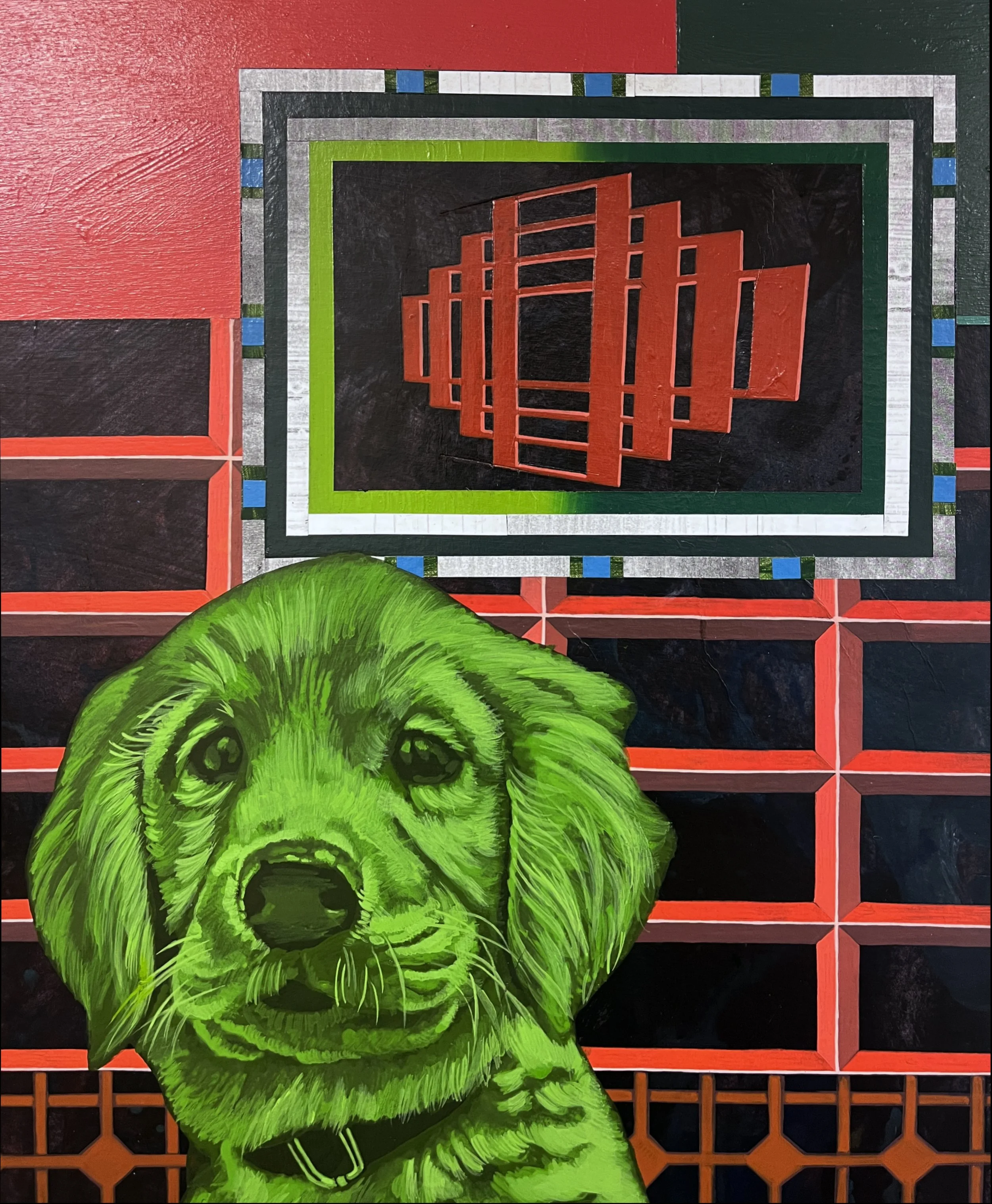 Defaced Vitrine 06, Acrylic and Pen Drawing on Wooden Board, 61(w)cm x 91.5(h)cm x 3(d)cm, 2025