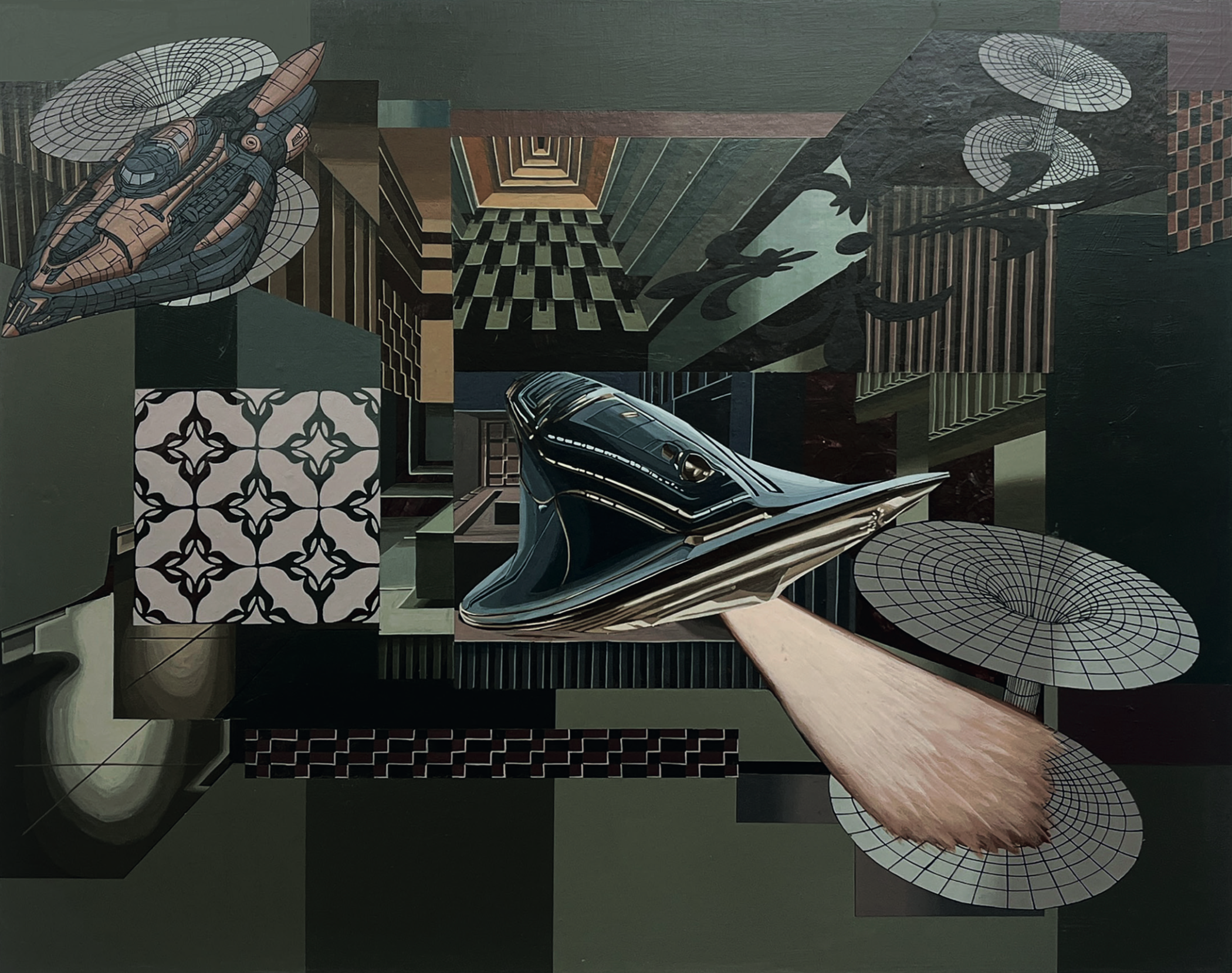 Defaced Vitrine 04, Acrylic and Pen Drawing on Wooden Board, 100(w)cm x 80(h)cm x 3(d)cm, 2025