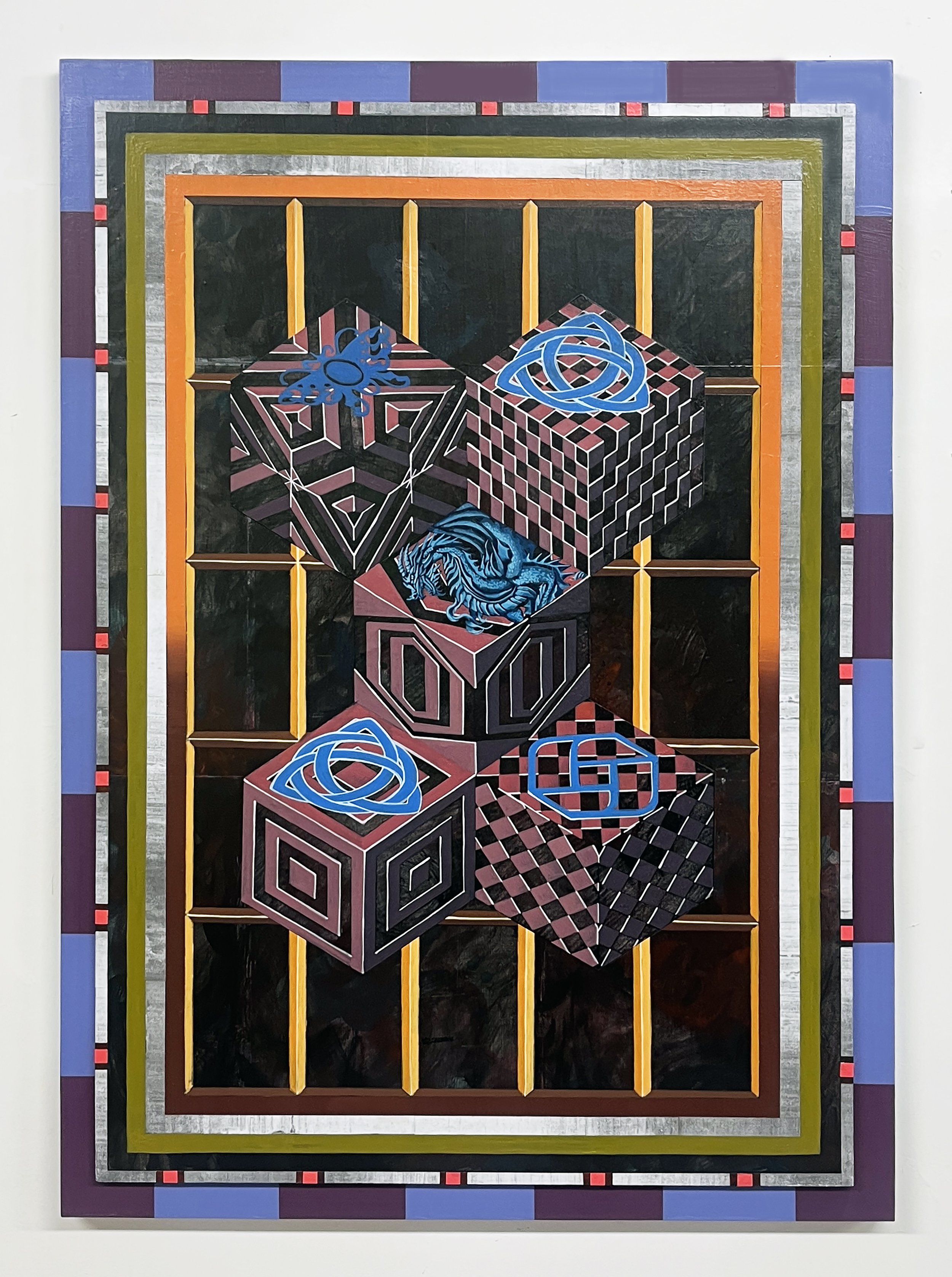 Liquid Purgatory Unit 229 Series, Acrylic and Pen Drawing on Wooden Board, 59.4(w)cm x 84.1(h)cm x 3(d)cm, 2025