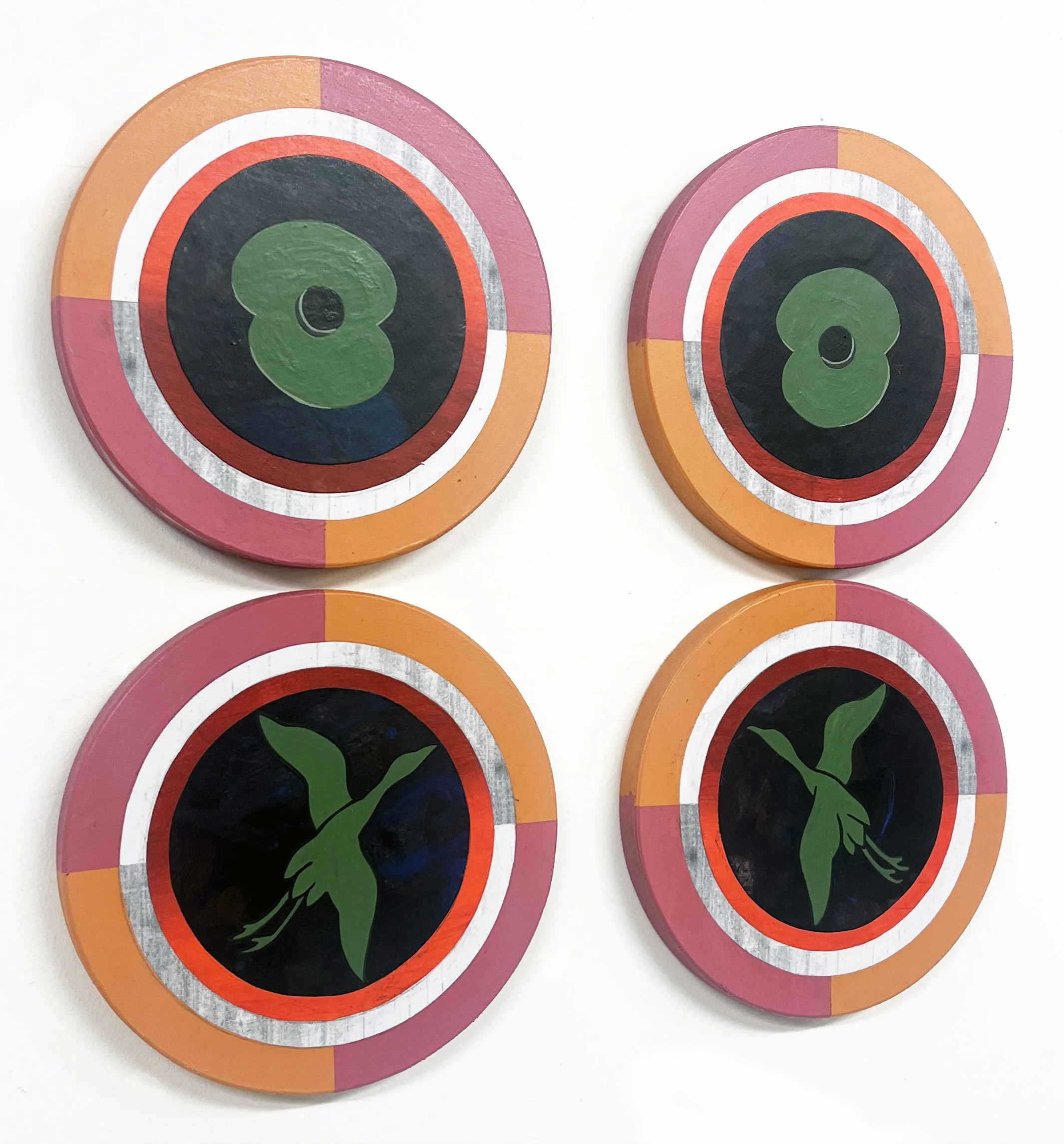 Liquid Purgatory Unit 229 Series, Acrylic and Pen Drawing on Wooden Board, 20(w)cm x 20(h)cm x 2.5(d)cm x 4pieces, 2025