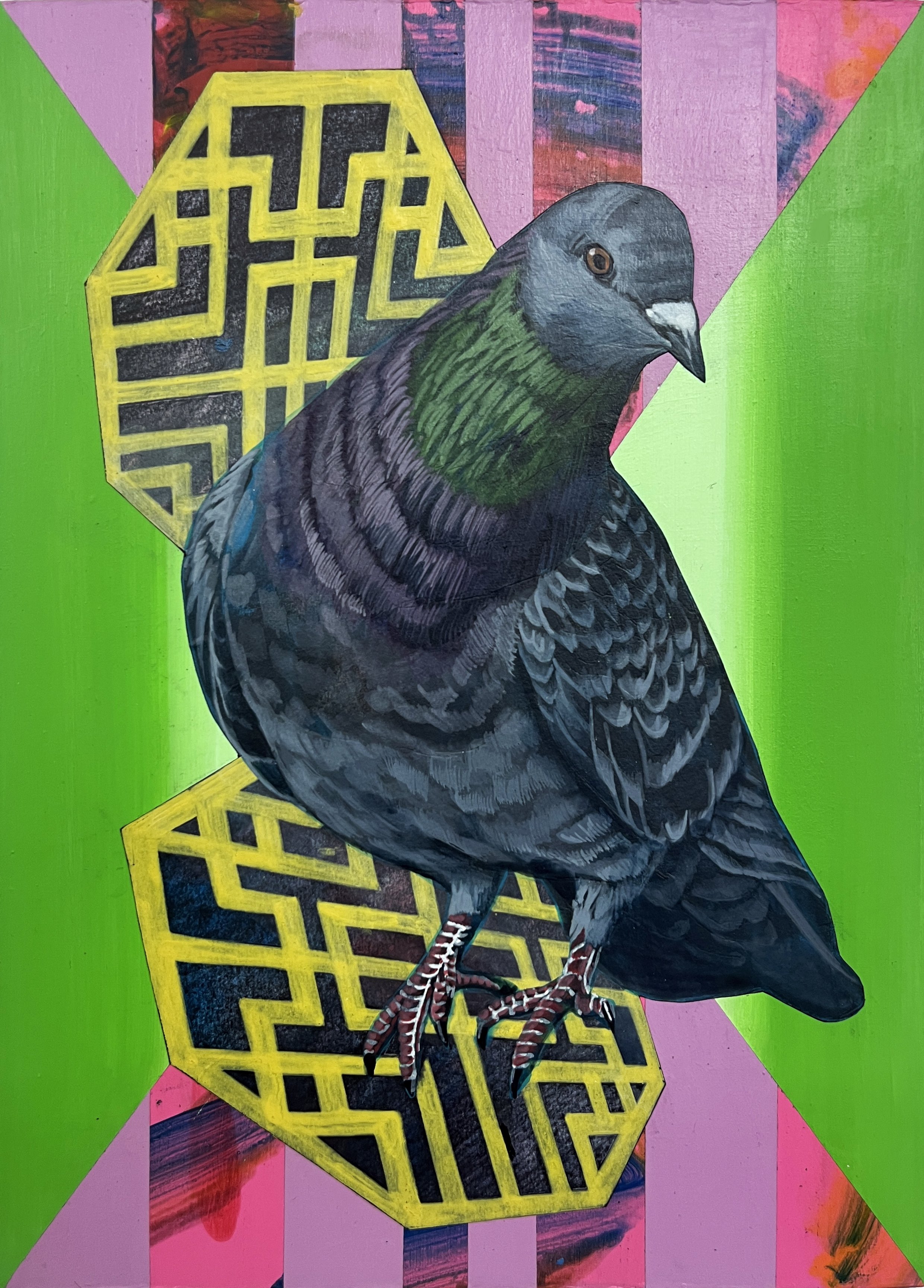 Allegory of Emotion | Allégorie de l’Emoi 
Defaced Vitrine 27,
Acrylic and Pen Drawing on Wooden Panel,
21(w)cm x 30(h)cm x 2(d)cm, 2026