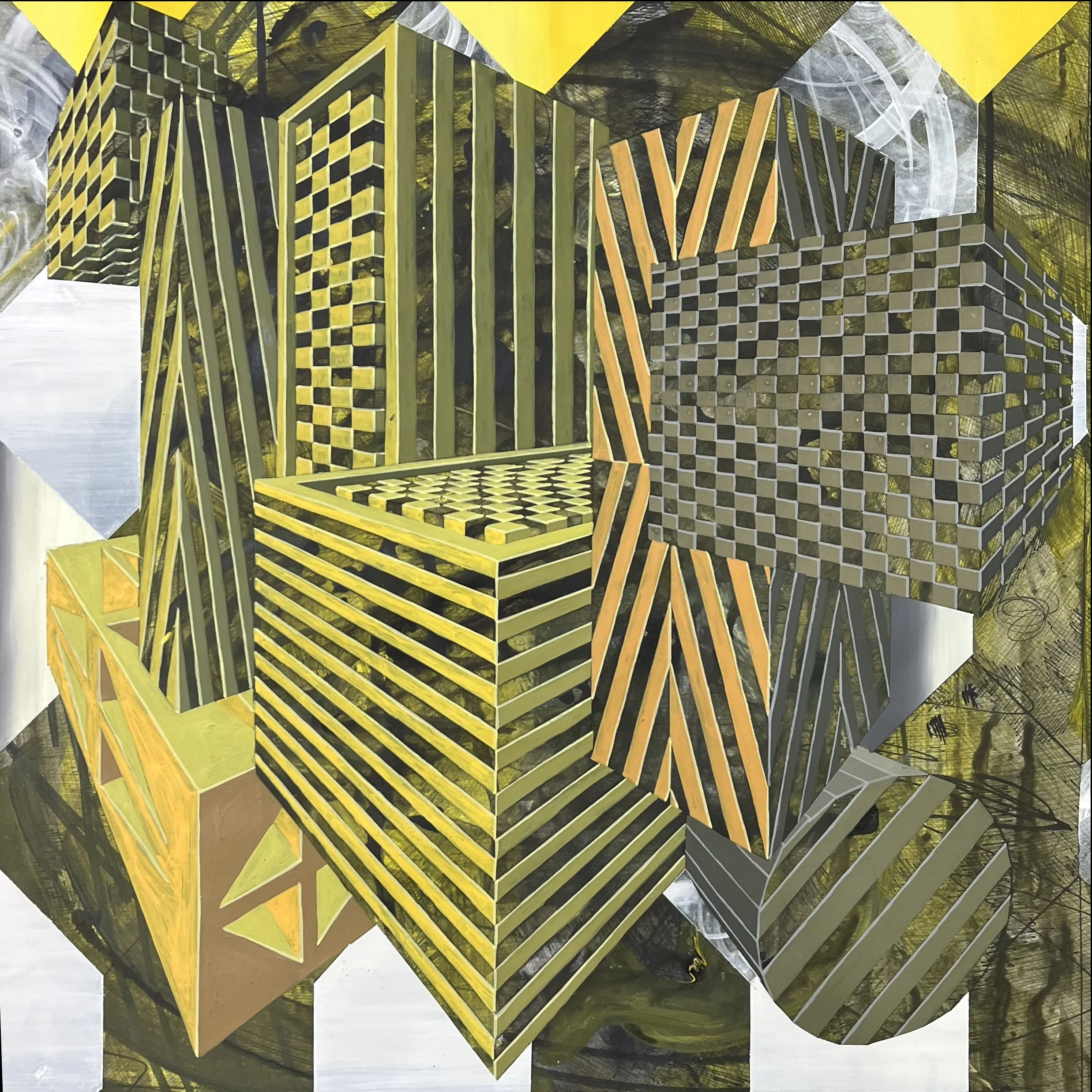 Urban Methodology DaCapo, Pen Drawing and Acrylic on Paper, 50(w)cm x 50(h)cm x2(d)cm (Unframed), 2022