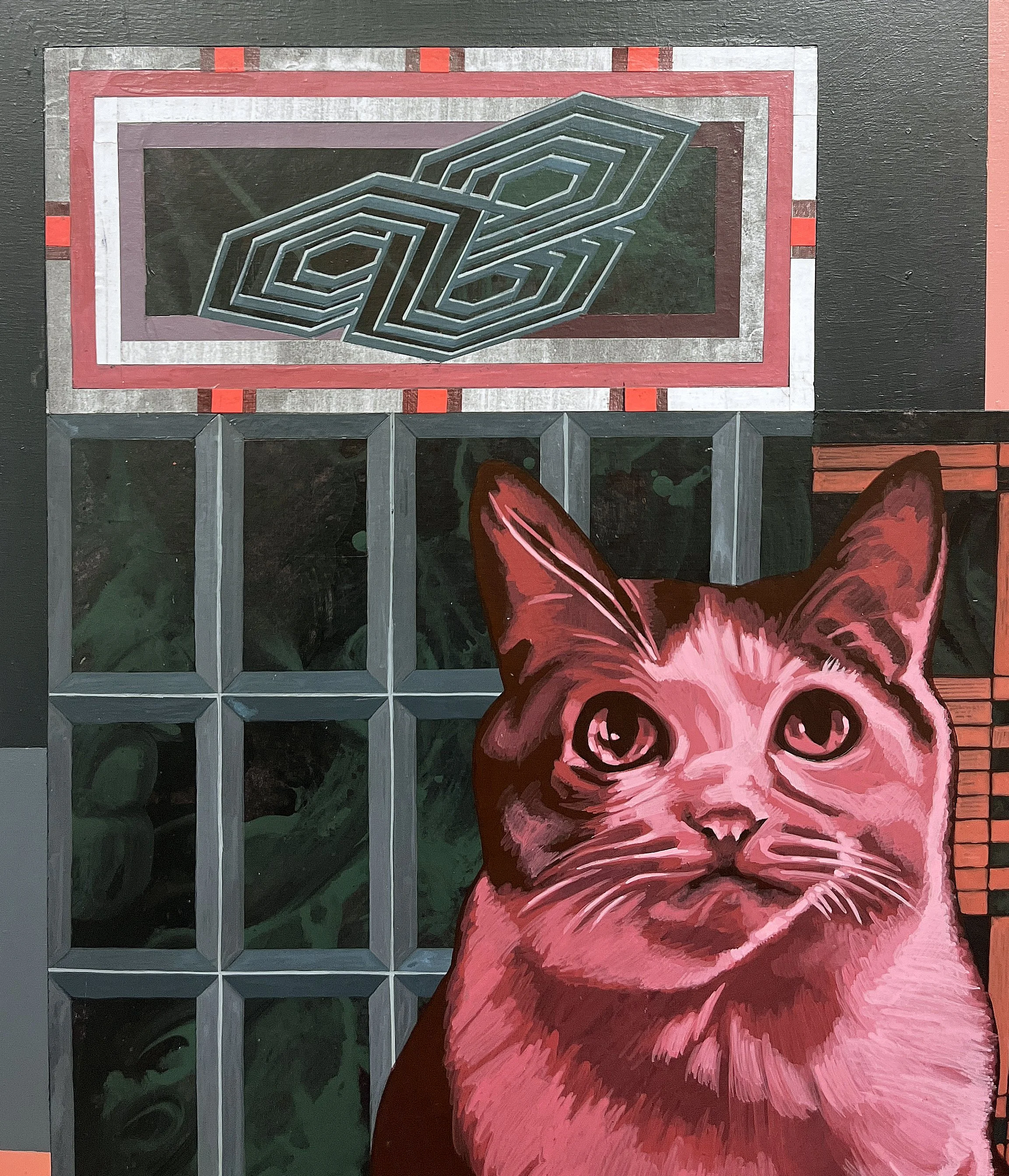 Defaced Vitrine 05, Acrylic and Pen Drawing on Wooden Board, 61(w)cm x 91.5(h)cm x 3(d)cm, 2025