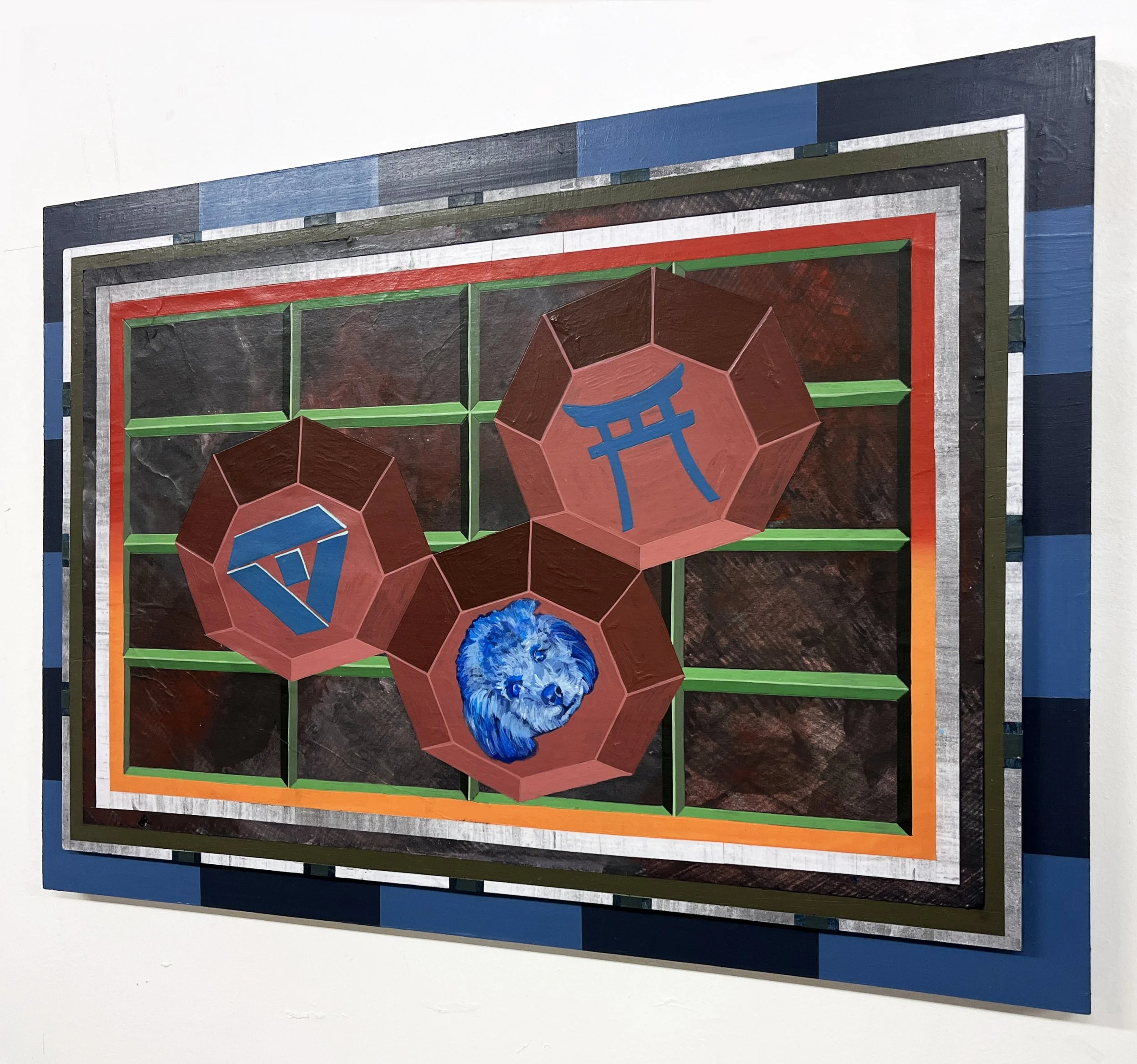 Liquid Purgatory Unit 229 Series, Acrylic and Pen Drawing on Wooden Board, 42(w)cm x 59.4(h)cm x 3(d)cm, 2025