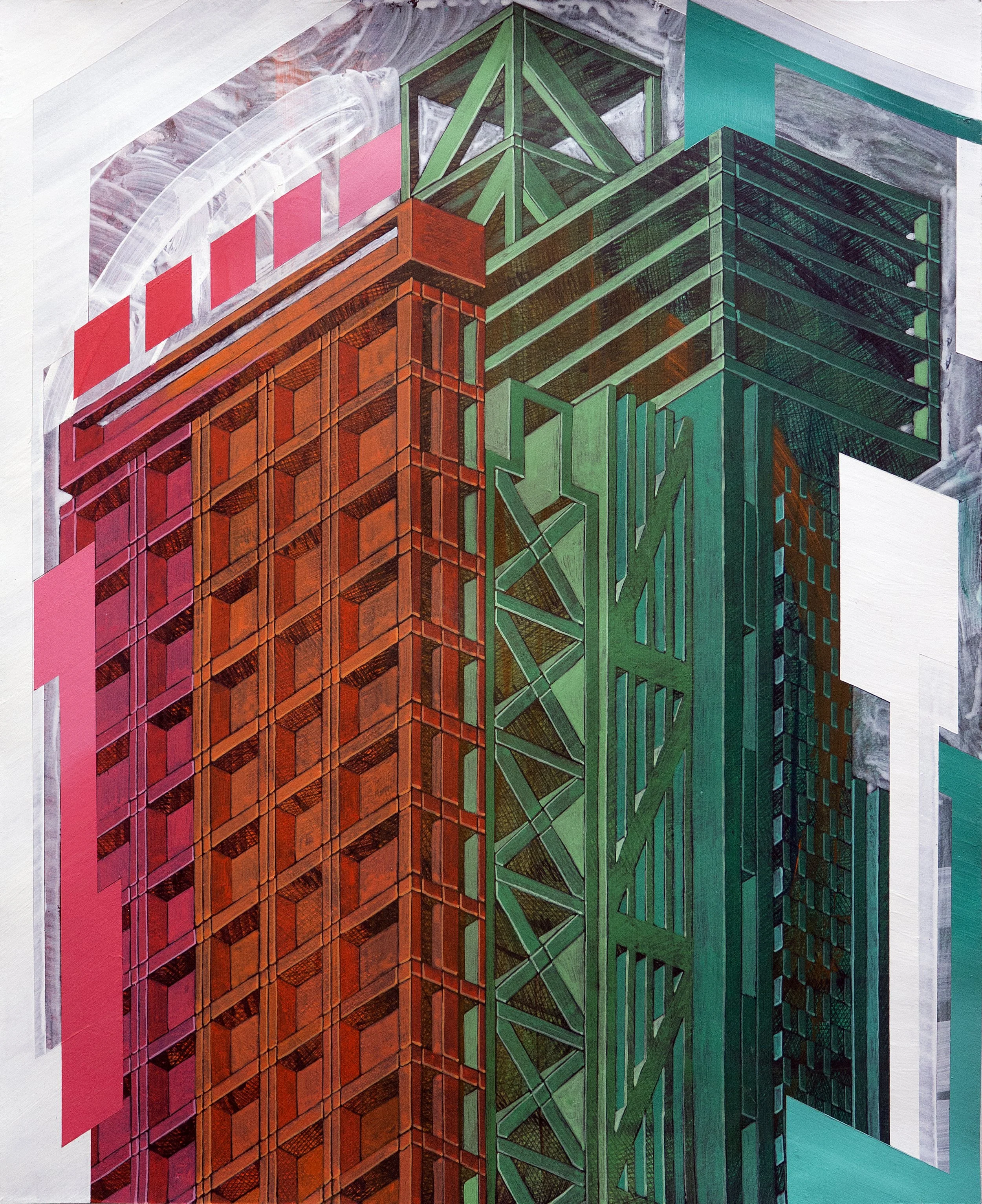 Urban Methodology DaCapo, Pen Drawing and Acrylic on Paper, 45(w)cm x 55(h)cm x 2(d)cm (Unframed), 2021