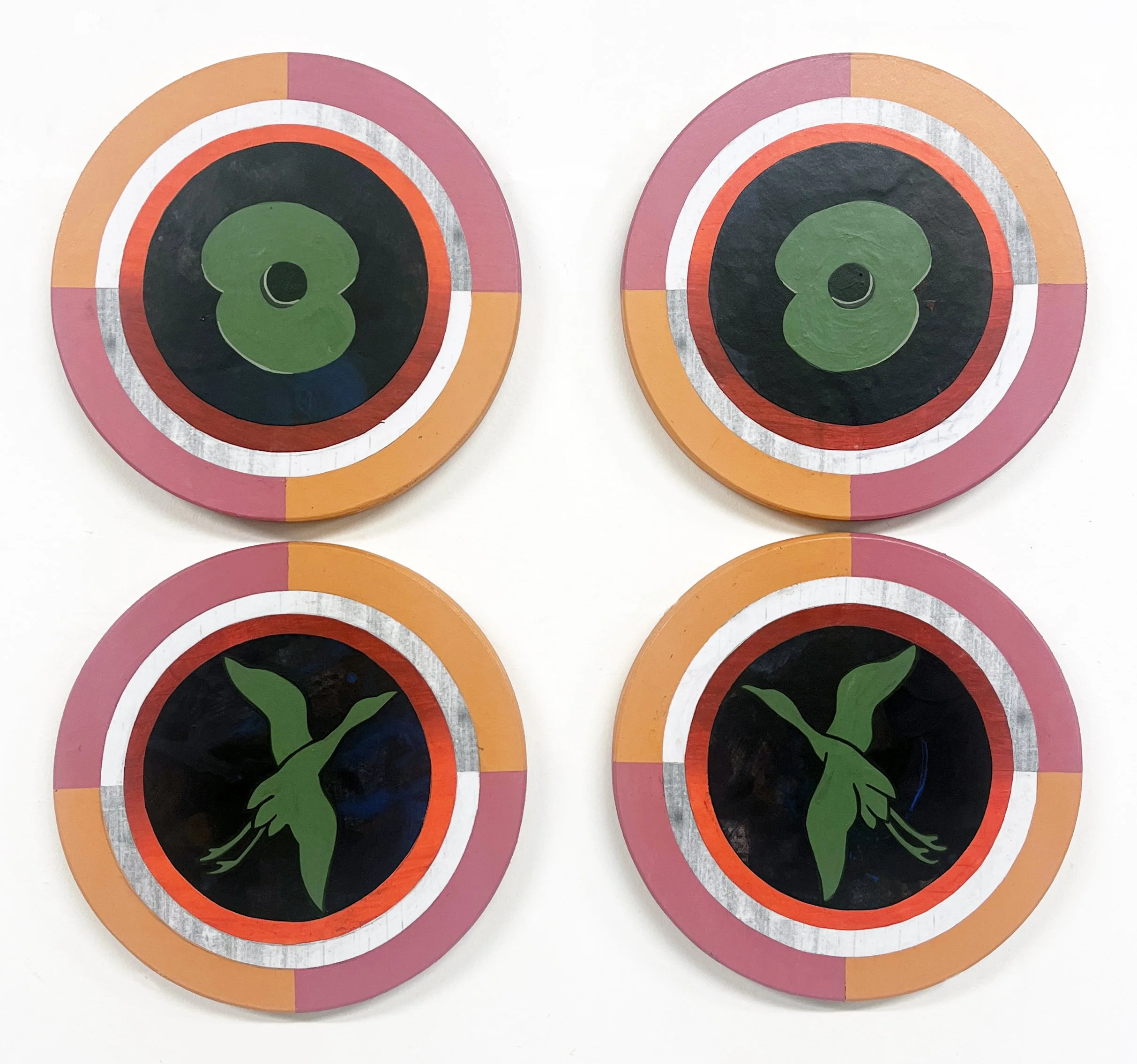 Liquid Purgatory Unit 229 Series, Acrylic and Pen Drawing on Wooden Board, 20(w)cm x 20(h)cm x 2.5(d)cm x 4pieces, 2025