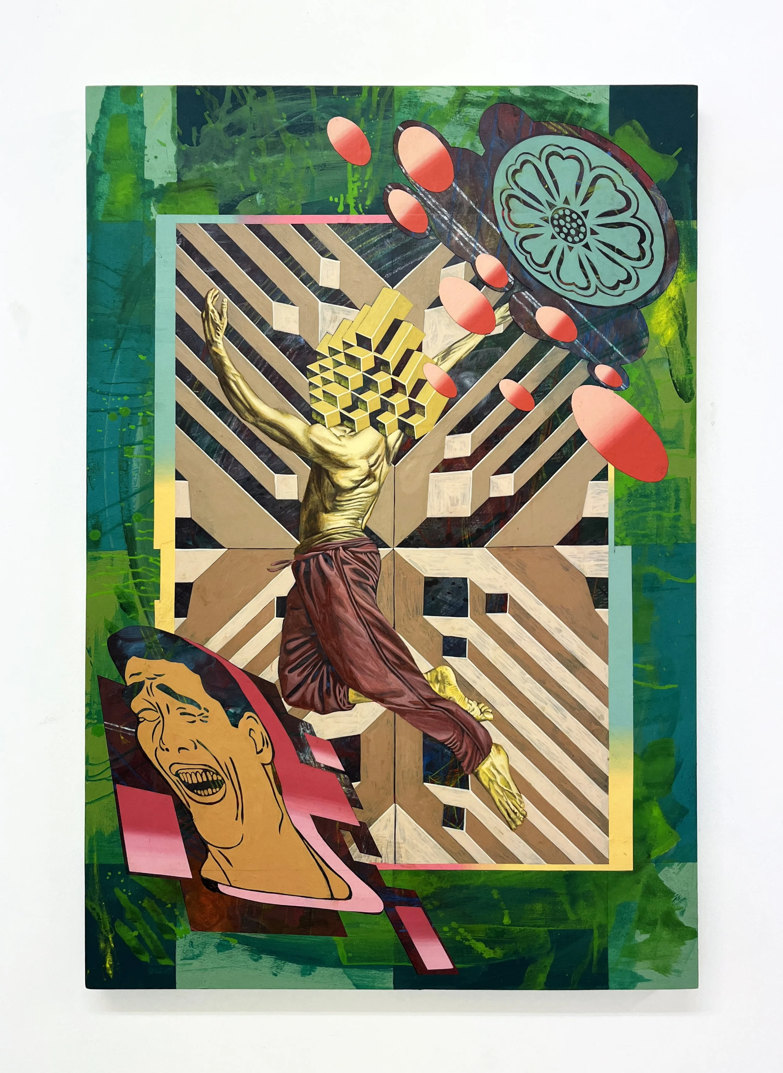 Defaced Vitrine 13, Acrylic and Pen Drawing on Wooden Panel, 61(w)cm x 91.5(h)cm x 3(d)cm, 2025
