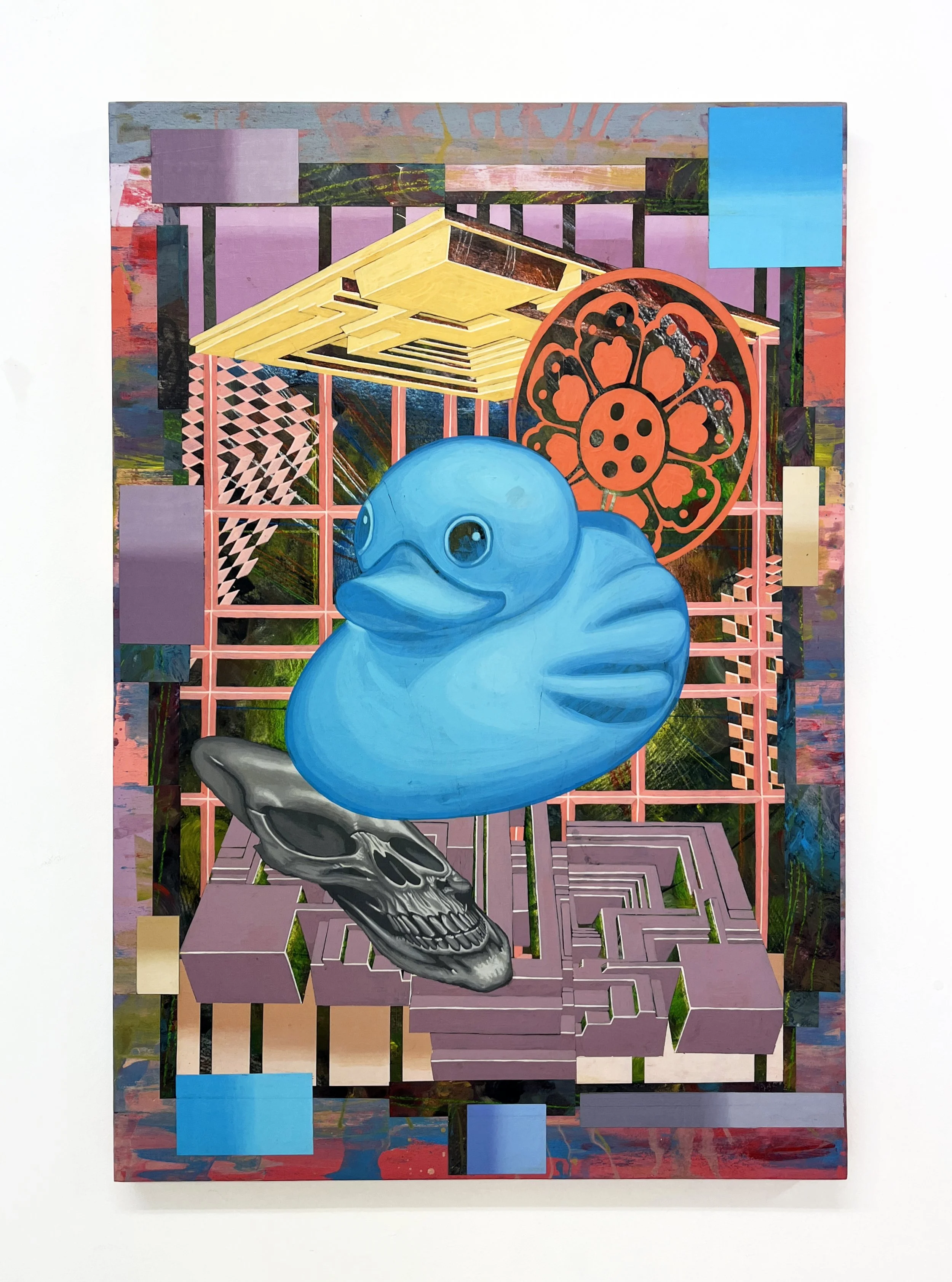 Defaced Vitrine 14, Acrylic and Pen Drawing on Wooden Panel, 61(w)cm x 91.5(h)cm x 3(d)cm, 2025