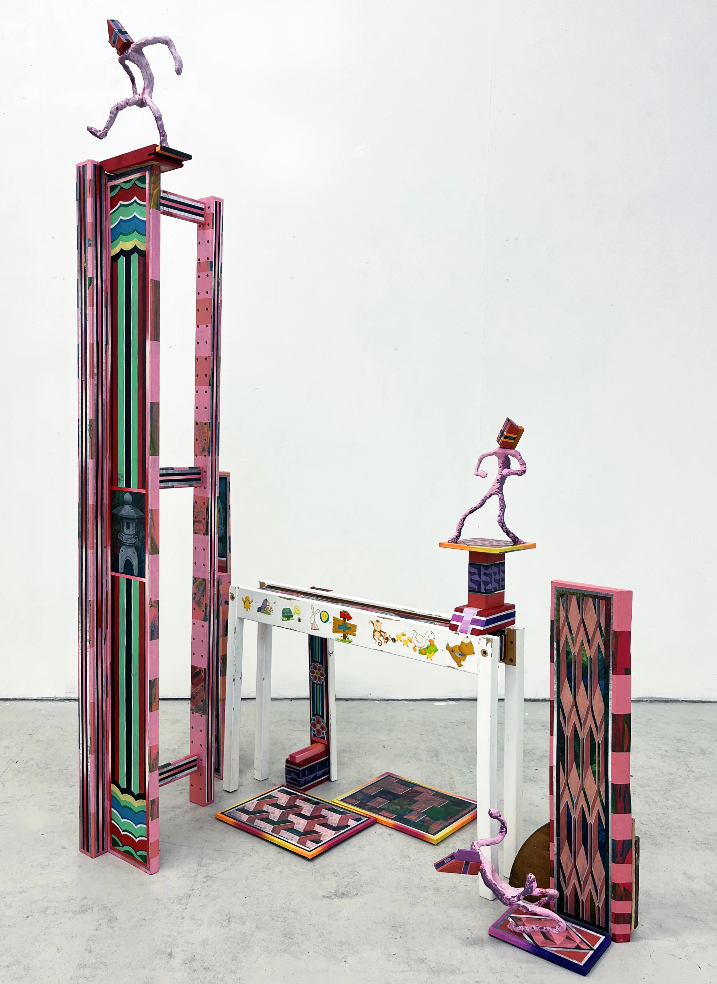 Ephemeral Tableaux II | Tableaux éphémères II,
Acrylic and Pen Drawing on Found Objects 
94(w)cm x 155(h)cm x 79(d)cm, 2026