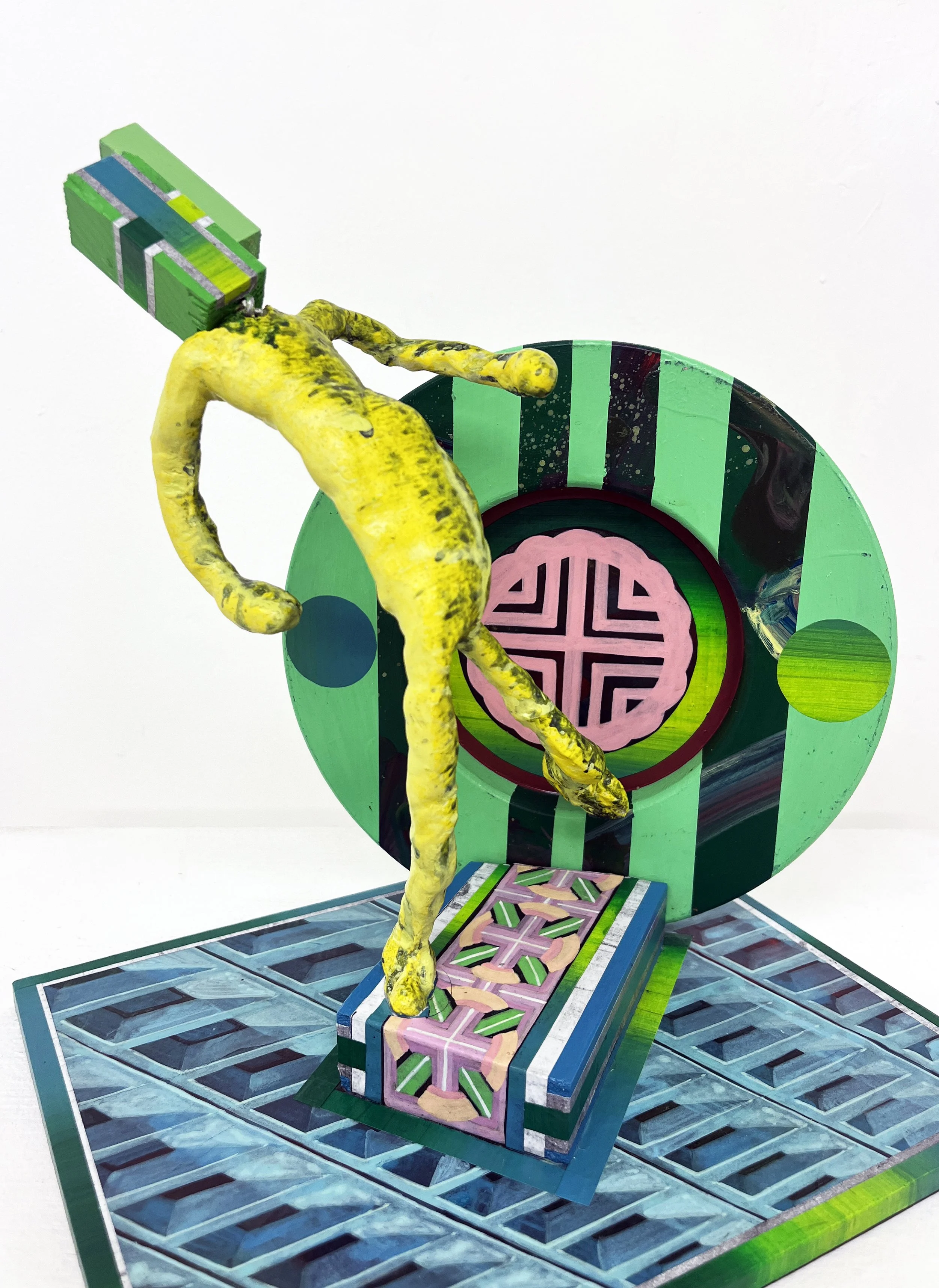 Ephemeral Tableaux | Tableaux éphémères,
Acrylic and Pen Drawing on Found Objects, 
25(w)cm x 26(h)cm x 19(d)cm, 2026