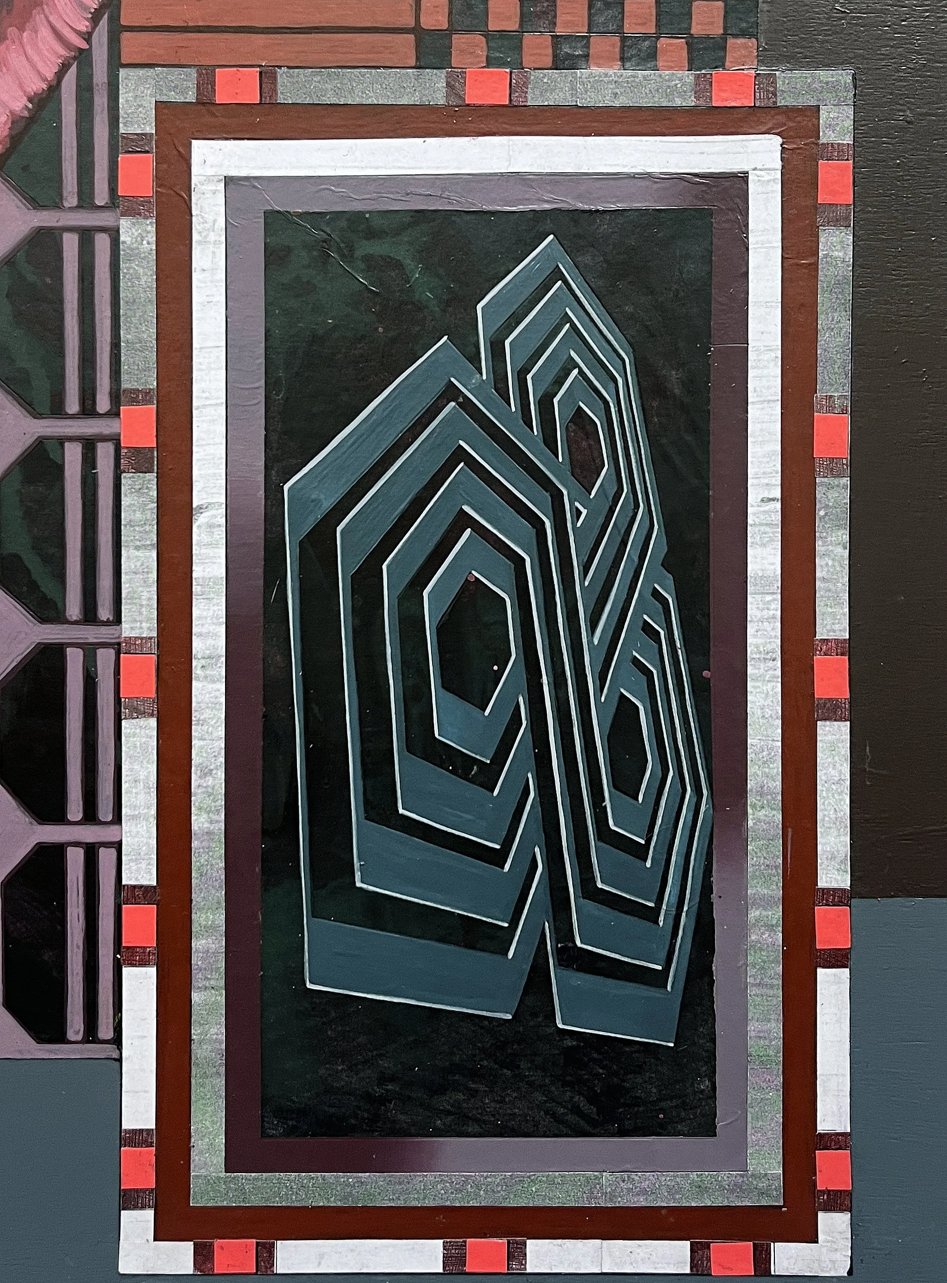 Defaced Vitrine 05, Acrylic and Pen Drawing on Wooden Board, 61(w)cm x 91.5(h)cm x 3(d)cm, 2025