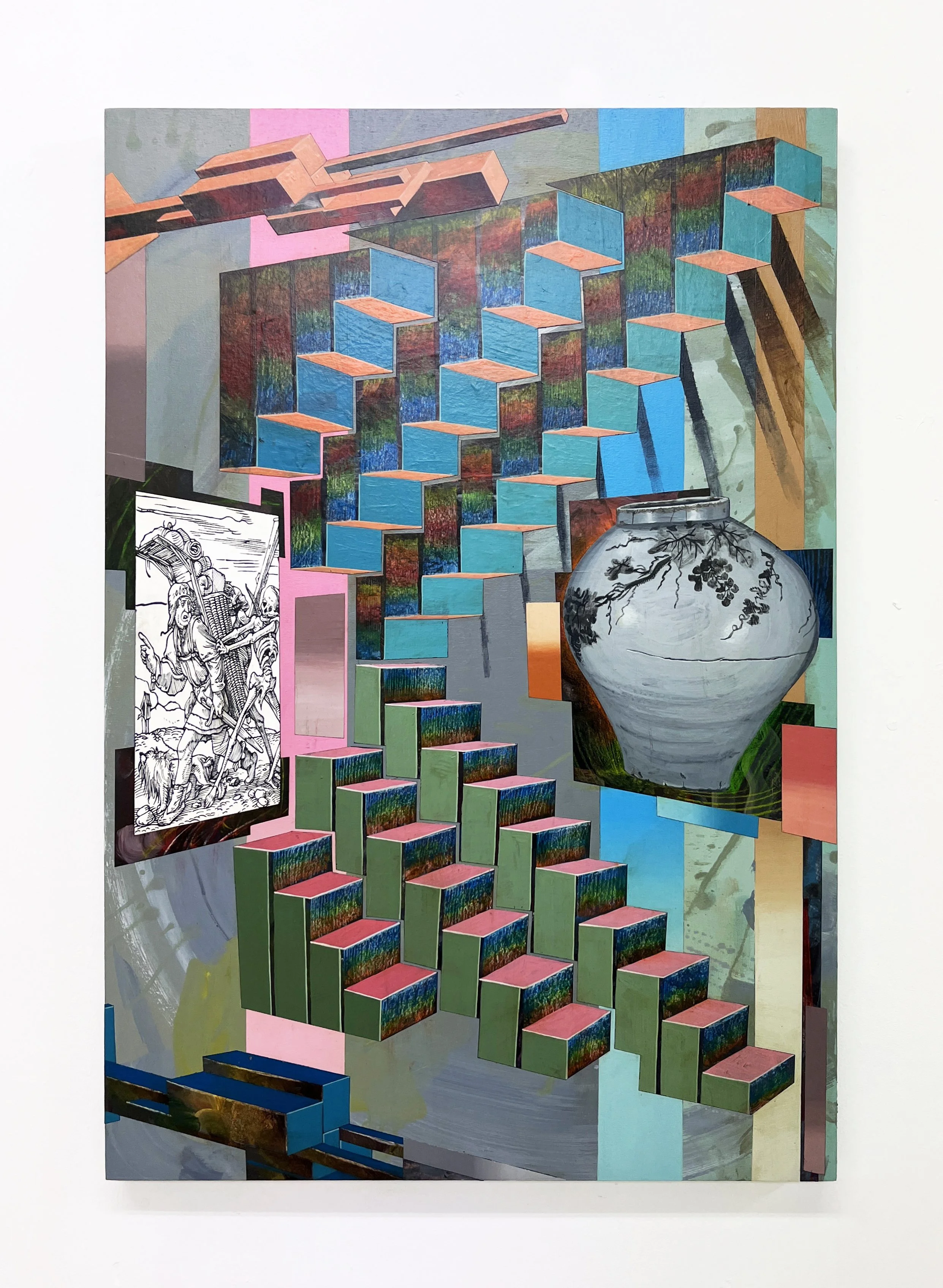 Defaced Vitrine 18, Acrylic and Pen Drawing on Wooden Panel, 61(w)cm x 91.5(h)cm x 3(d)cm, 2025