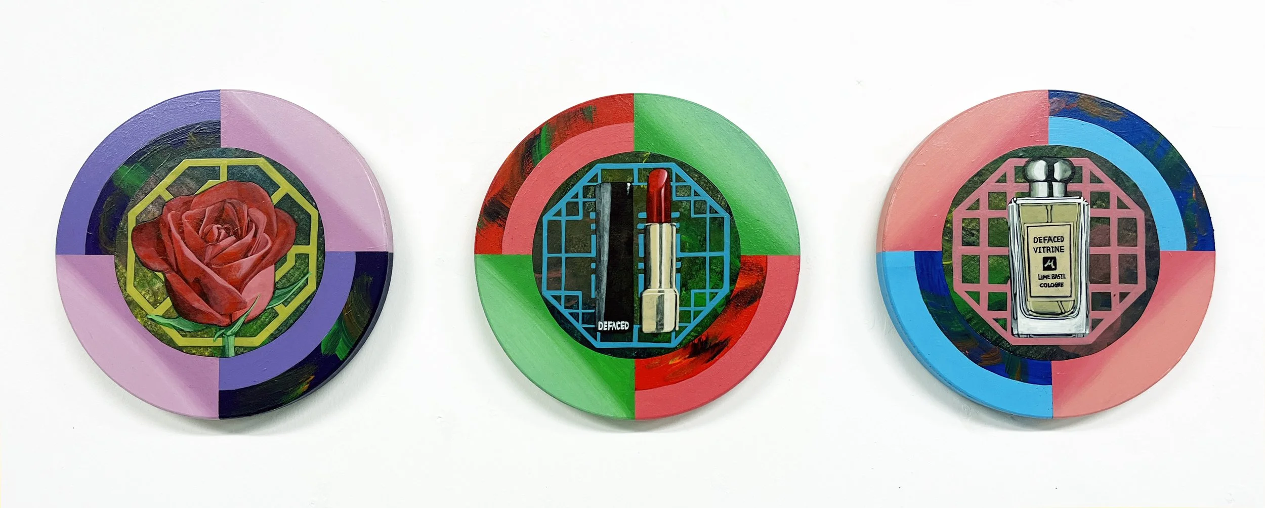 Allegory of Emotion | Allégorie de l’Emoi 
Defaced Vitrine 28_29_30,
Acrylic and Pen Drawing on Wooden Panel, 
20(w)cm x 20(h)cm x 2(d)cm, 2026