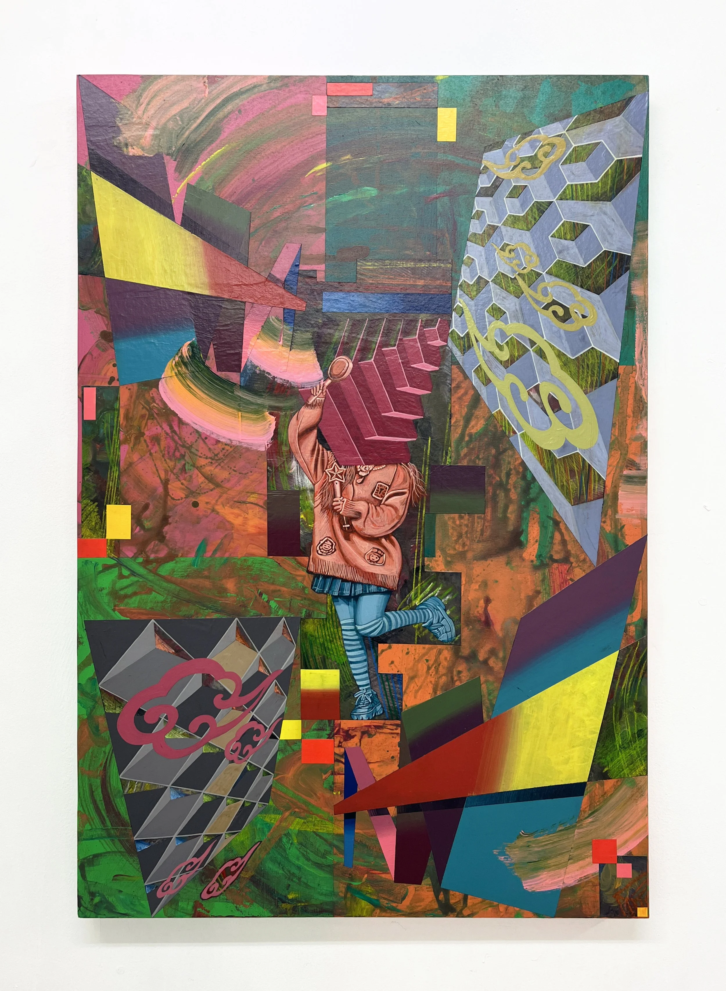 Defaced Vitrine 16, Acrylic and Pen Drawing on Wooden Panel, 61(w)cm x 91.5(h)cm x 3(d)cm, 2025