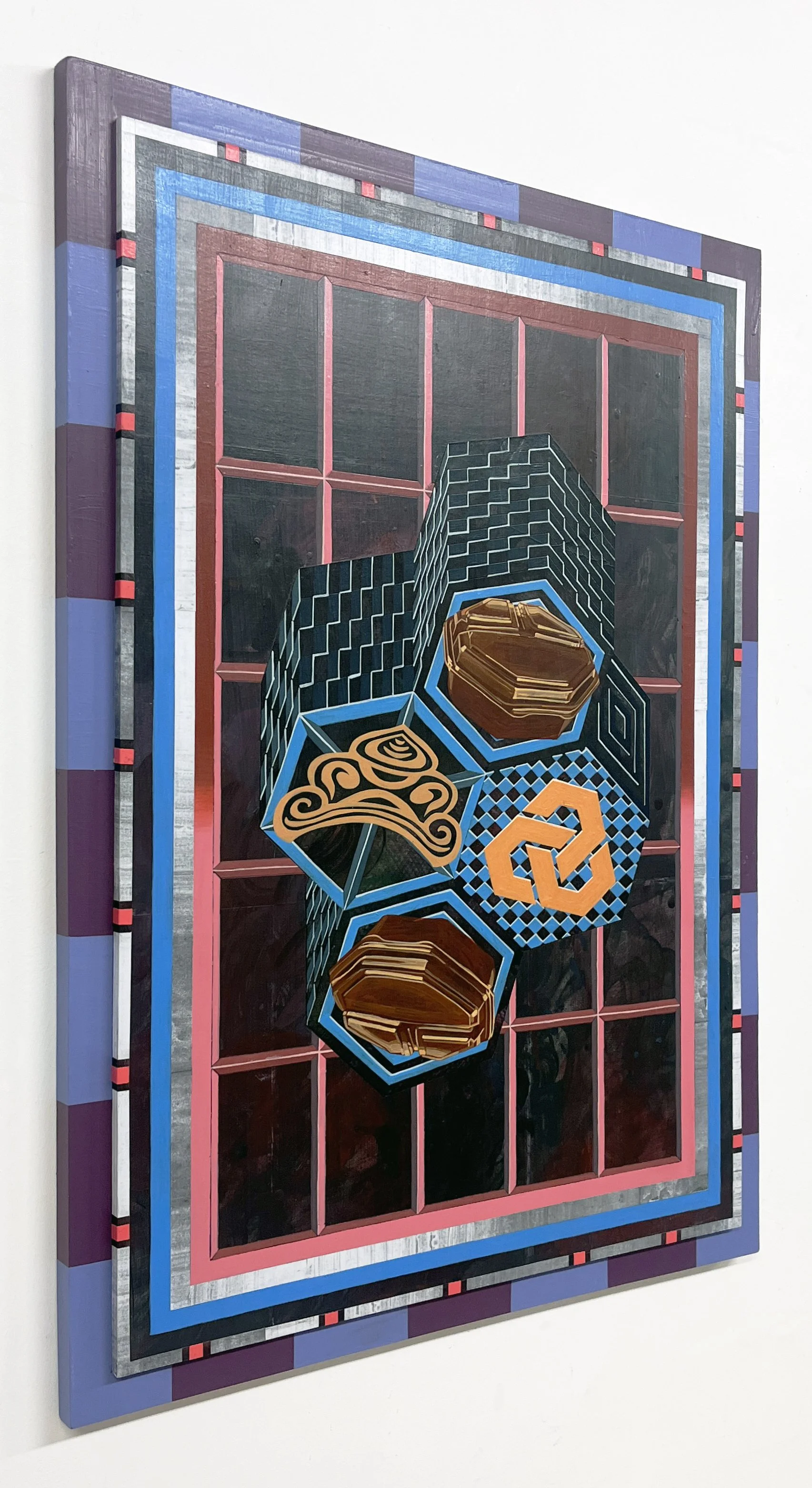 Liquid Purgatory Unit 229 Series, Acrylic and Pen Drawing on Wooden Board, 59.4(w)cm x 84.1(h)cm x 3(d)cm, 2025