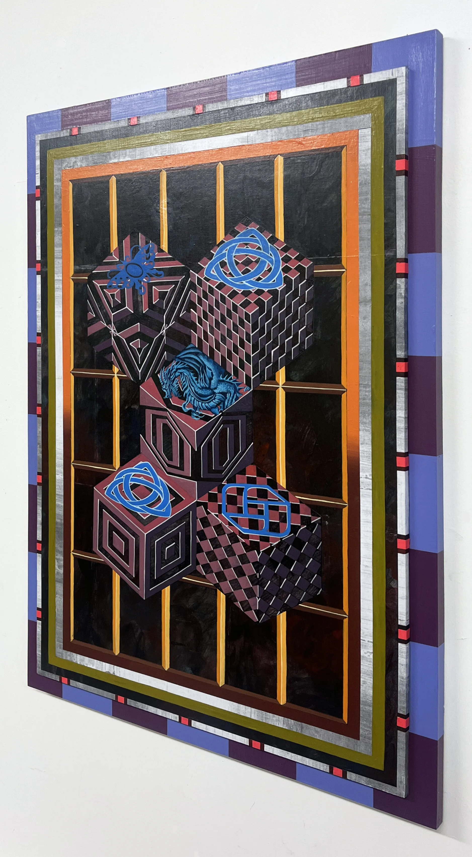 Liquid Purgatory Unit 229 Series, Acrylic and Pen Drawing on Wooden Board, 59.4(w)cm x 84.1(h)cm x 3(d)cm, 2025