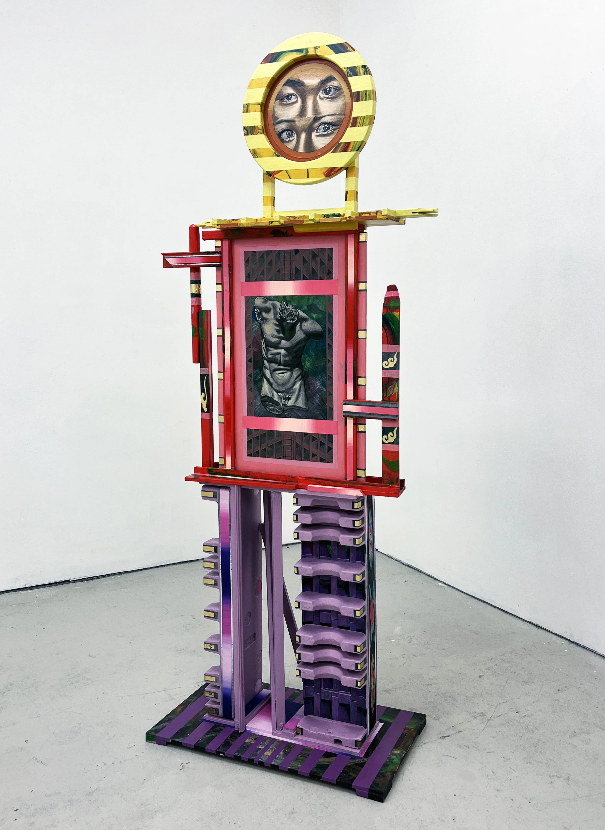 Non-monumental monument II,
Acrylic and Pen Drawing on Found Objects,
57(w)cm x 155(h)cm x 35(d)cm, 2026