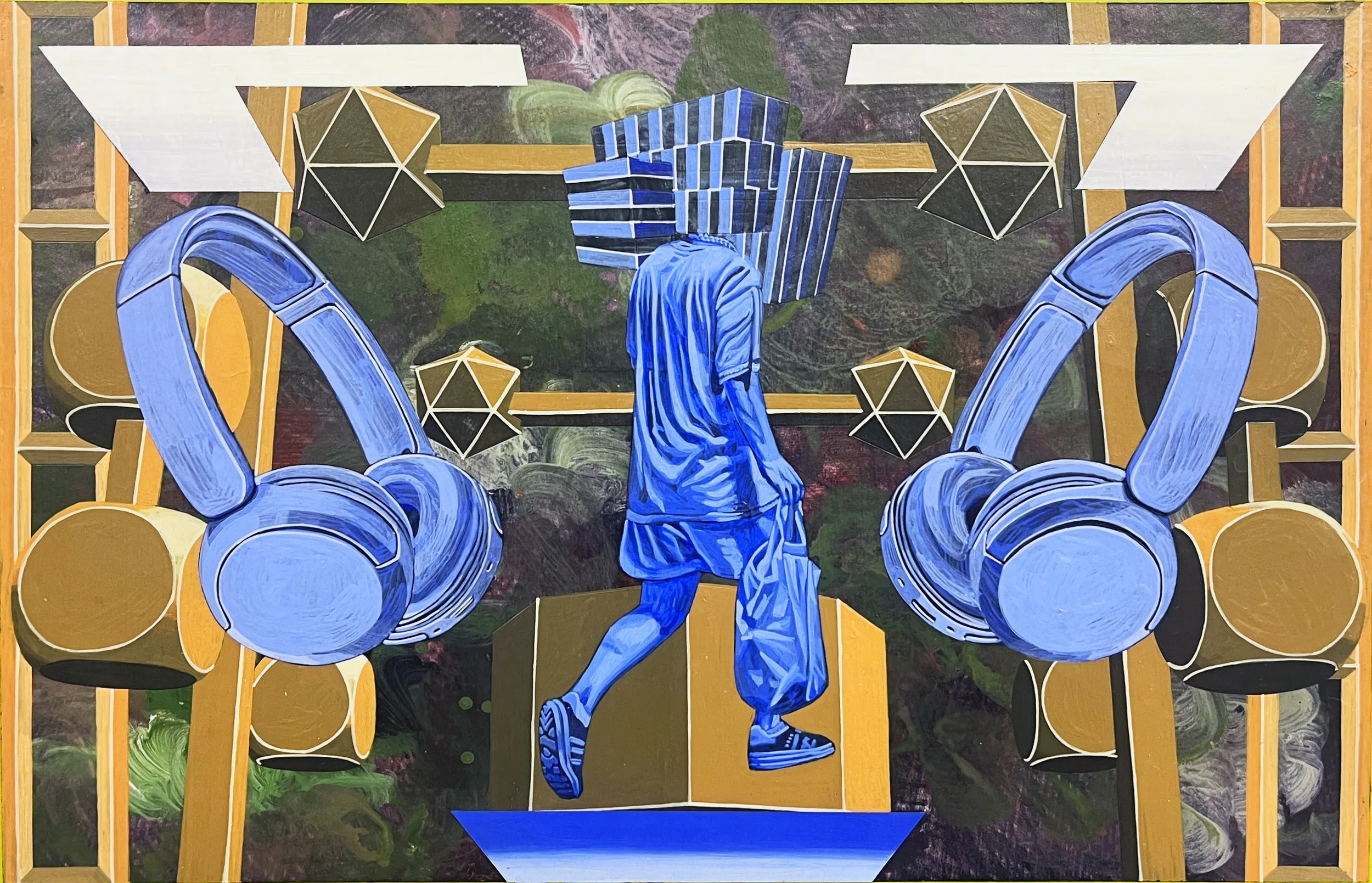 Defaced Vitrine 09, Acrylic and Pen Drawing on Wooden Board, 59.4(w)cm x 42(h)cm x 2(d)cm, 2025