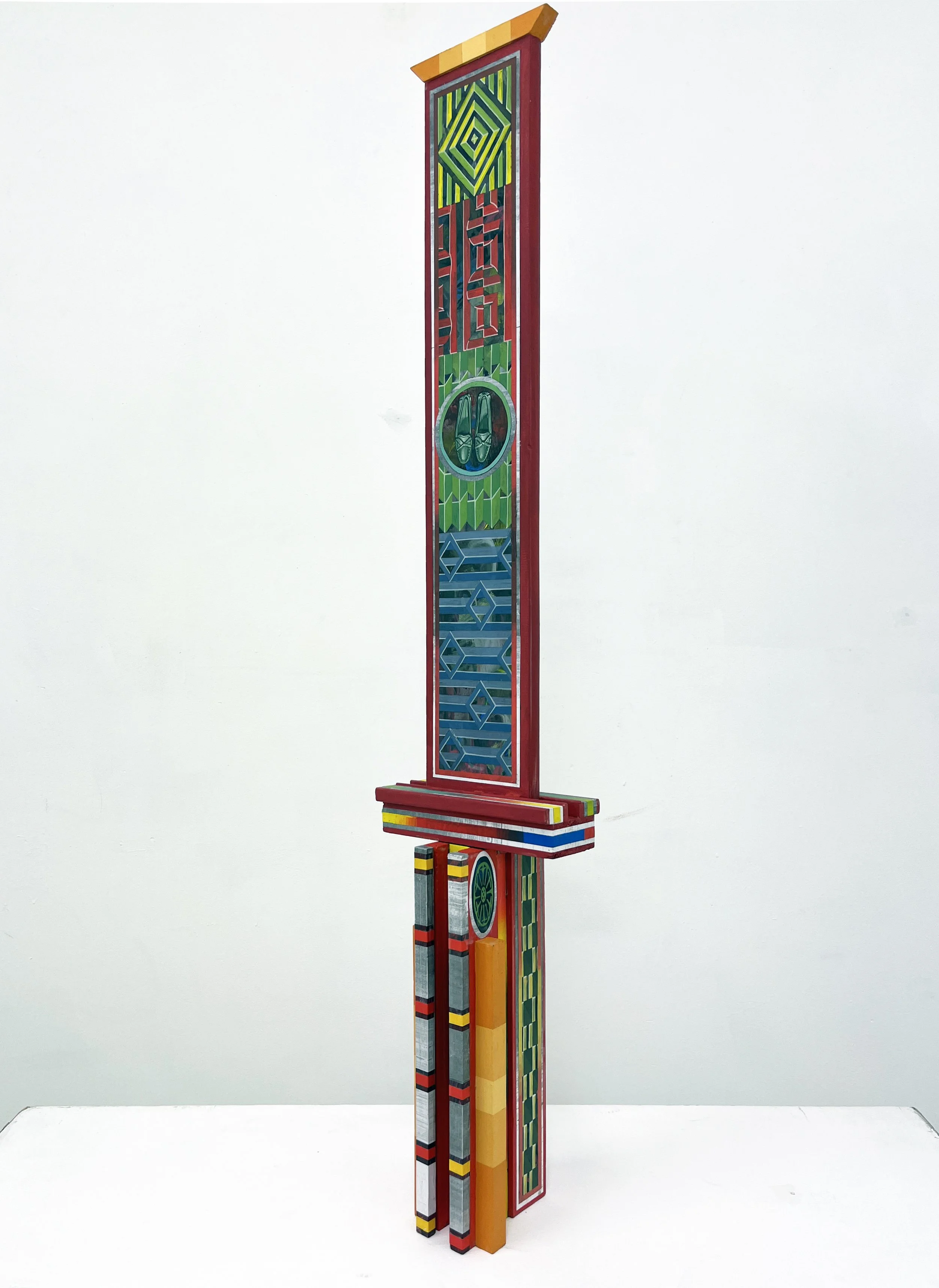 Annex Inventory Series, 22(w)cm x 117(h)cm x 13(d)cm, Acrylic and Pen Drawing on Found Objects, 2025