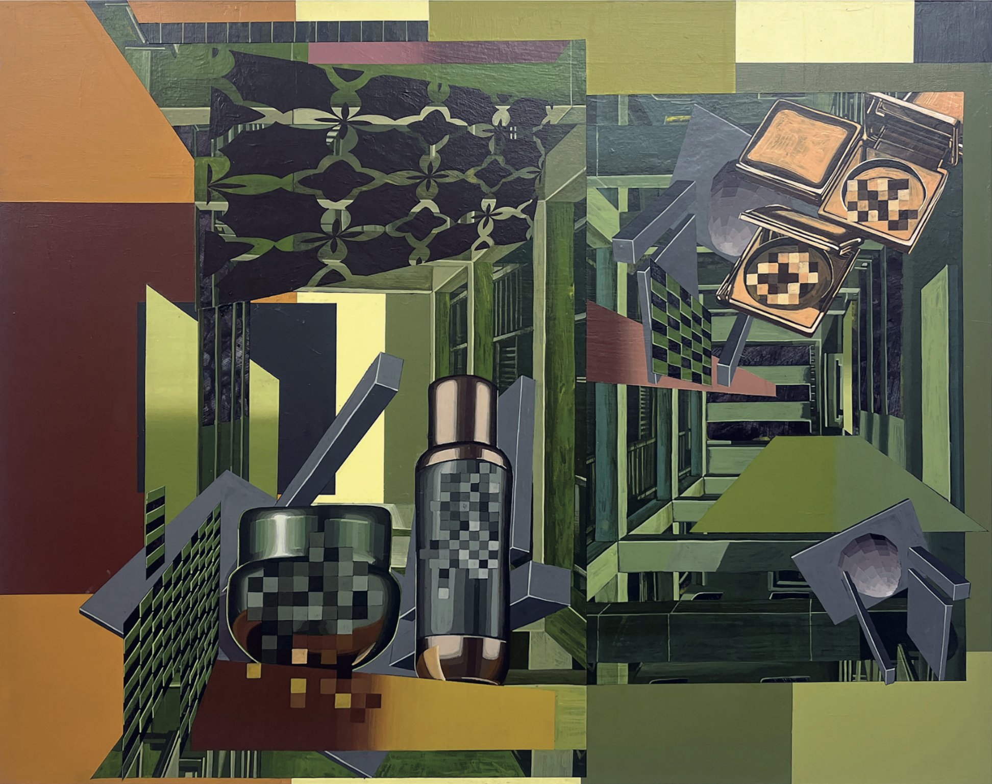 Defaced Vitrine 03, Acrylic and Pen Drawing on Wooden Board, 100(w)cm x 80(h)cm x 3(d)cm, 2025