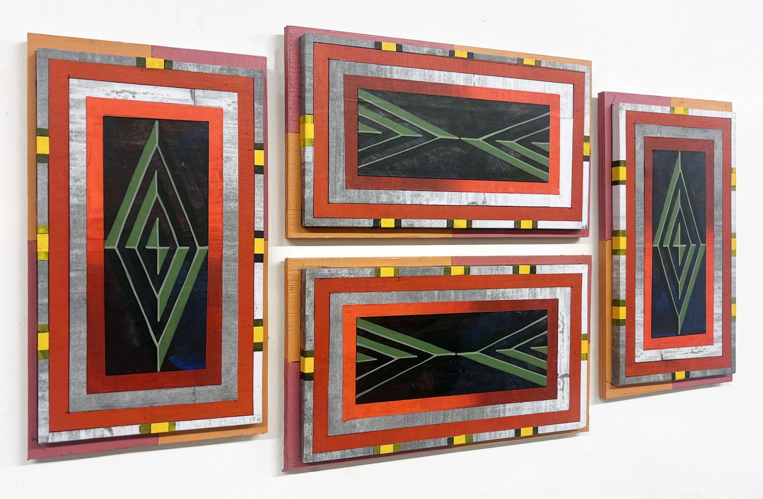 Liquid Purgatory Unit 229 Series, Acrylic and Pen Drawing on Wooden Board, 15(w)cm x 20(h)cm x 2.5(d)cm x 4pieces, 2025