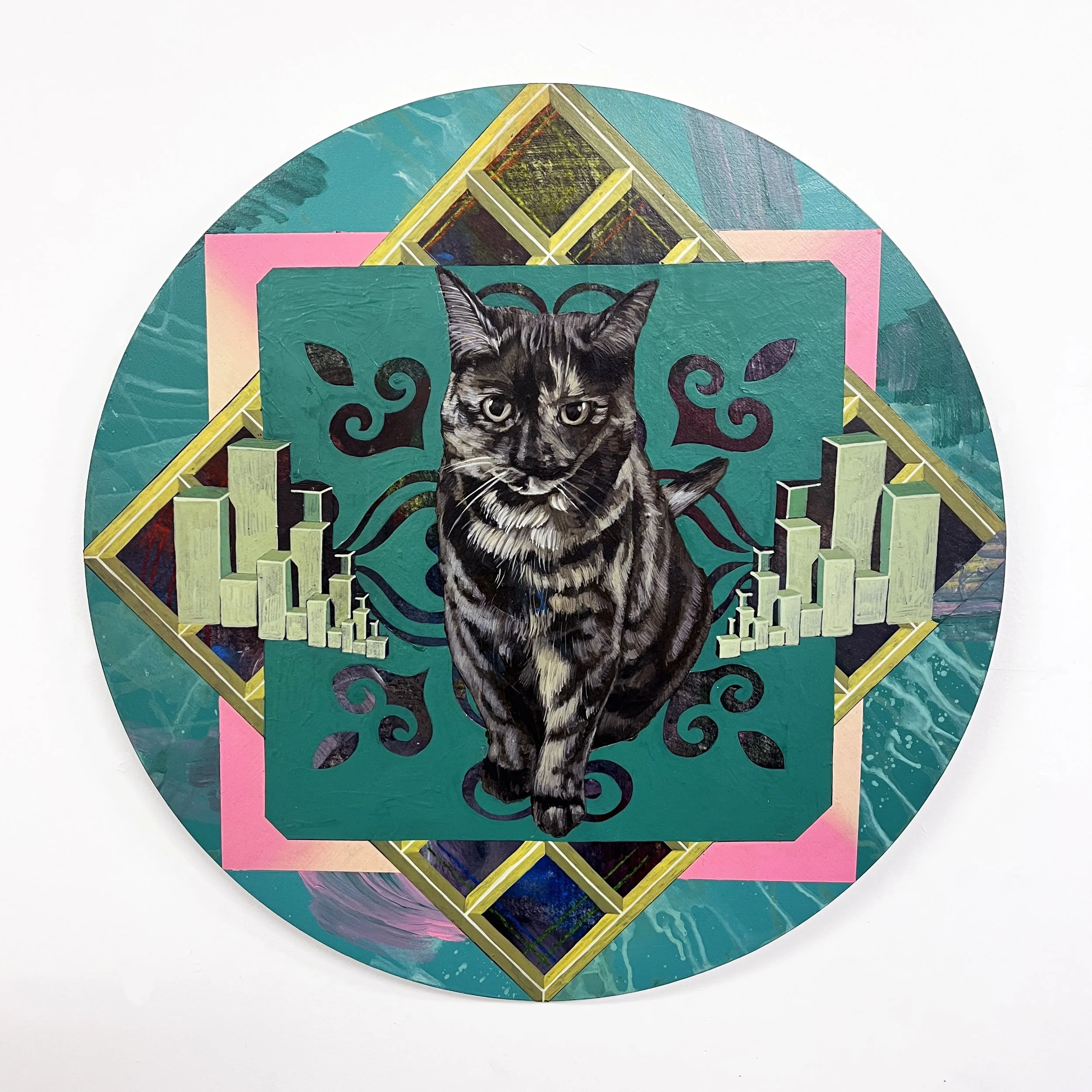 Defaced Vitrine 19, Acrylic and Pen Drawing on Wooden Board, 40(w)cm x 40(h)cm x 2(d)cm, 2025