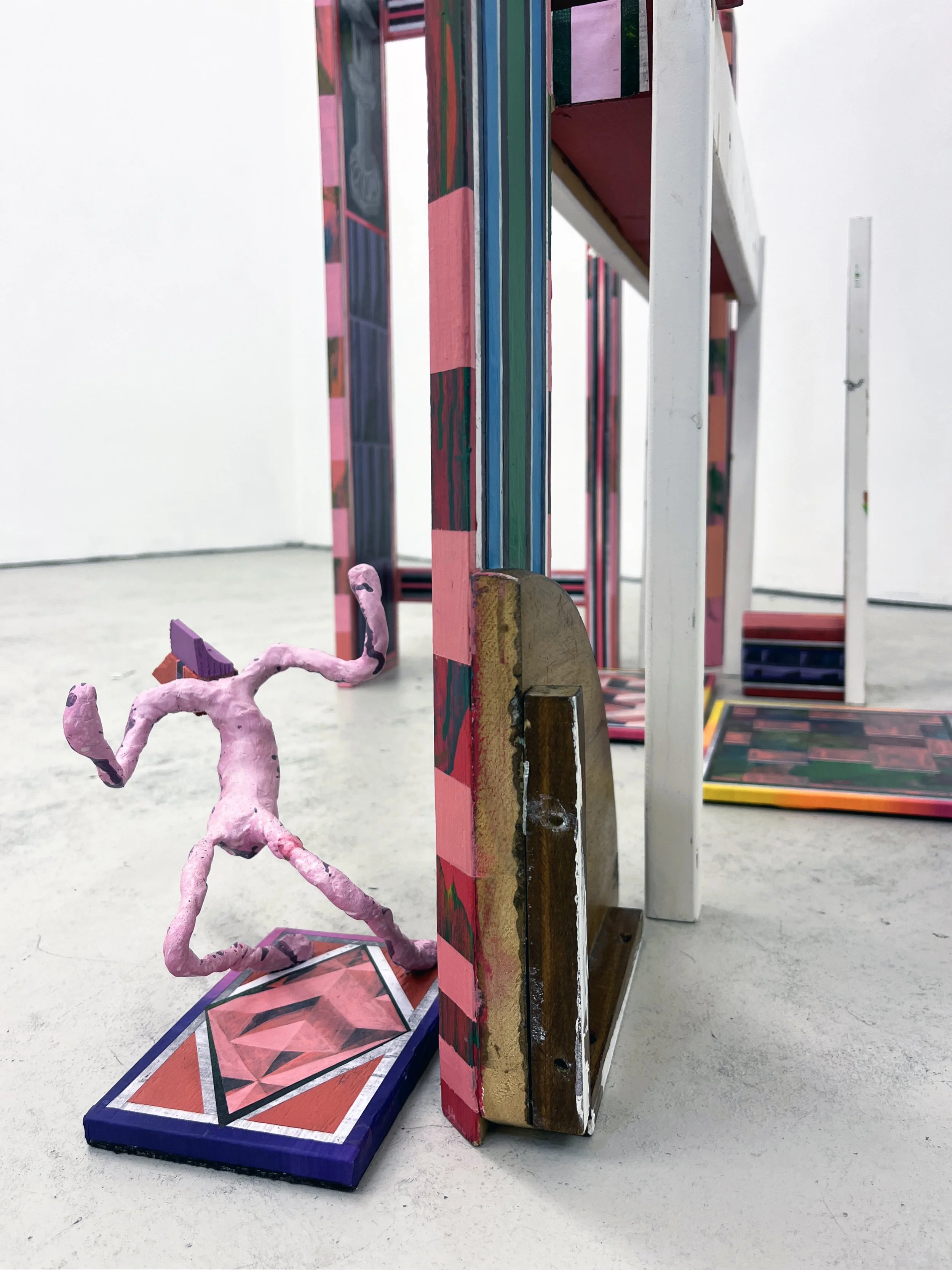 Ephemeral Tableaux II | Tableaux éphémères II,
Acrylic and Pen Drawing on Found Objects 
94(w)cm x 155(h)cm x 79(d)cm, 2026
