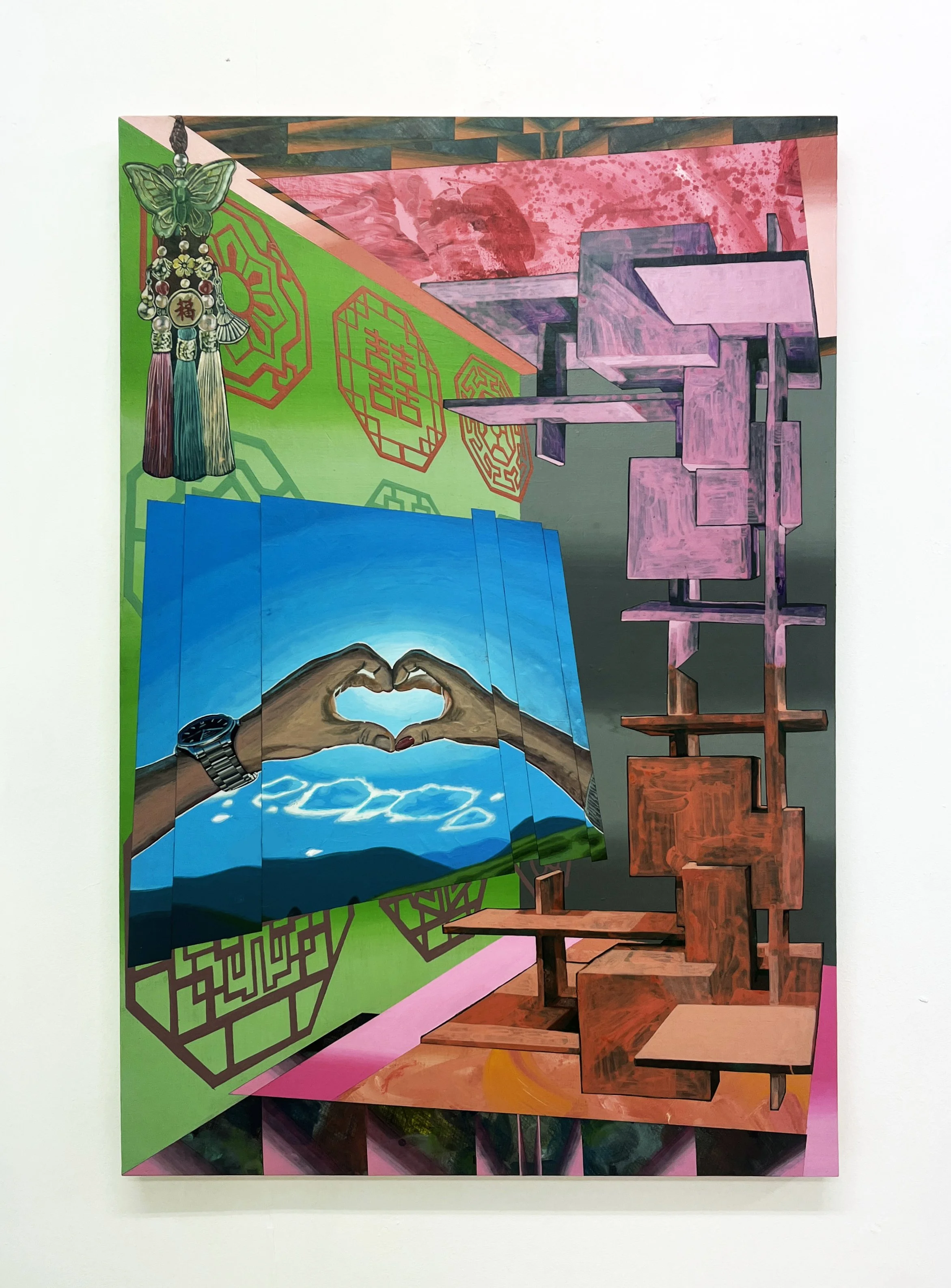 Allegory of Emotion | Allégorie de l’Emoi 
The Echo of Us: Love | L’écho des sentiments: Amour,
Acrylic and Pen Drawing on Wooden Panel,
61(w)cm x 91.5(h)cm x 3(d)cm