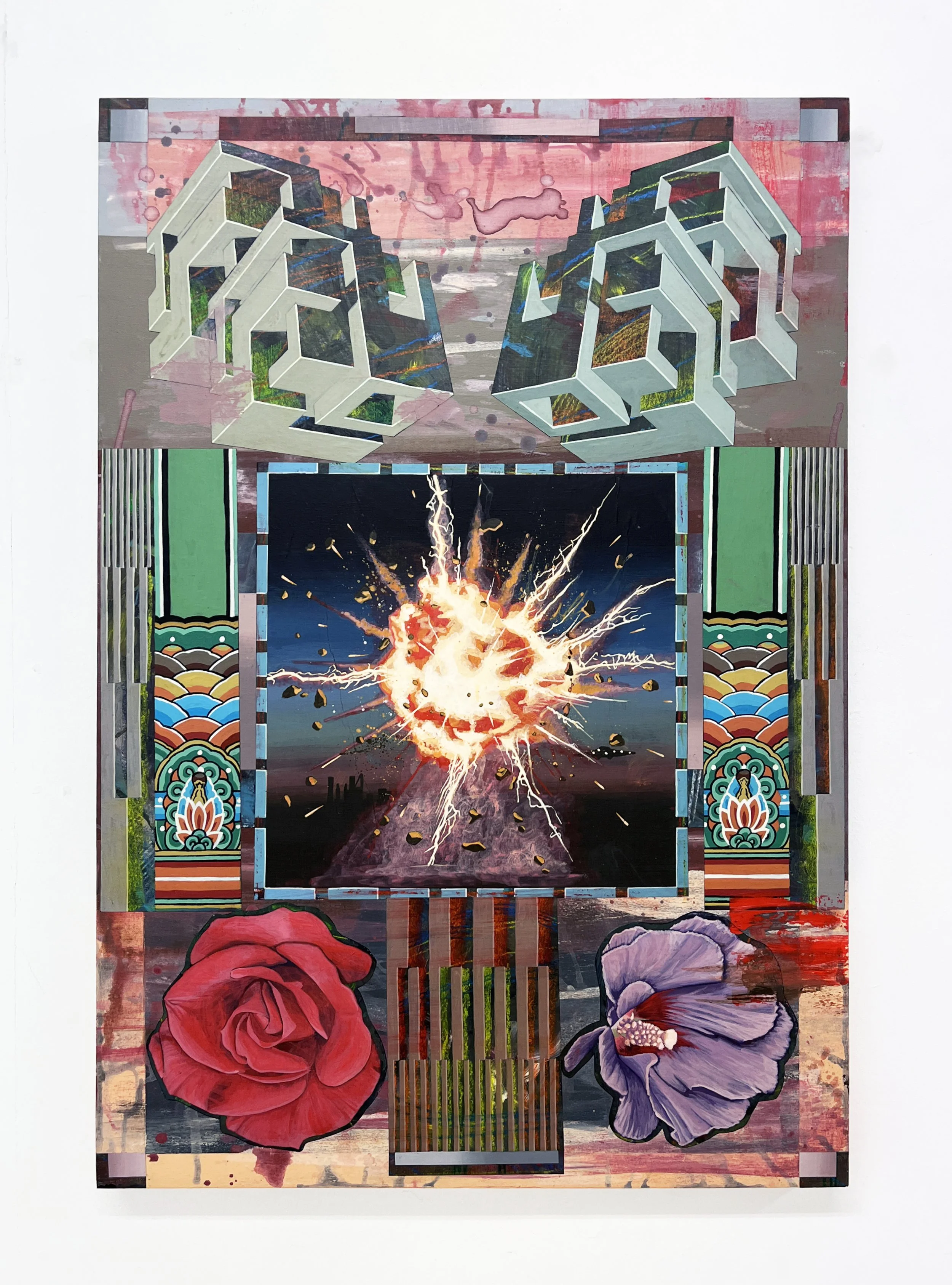 Defaced Vitrine 15, Acrylic and Pen Drawing on Wooden Panel, 61(w)cm x 91.5(h)cm x 3(d)cm, 2025