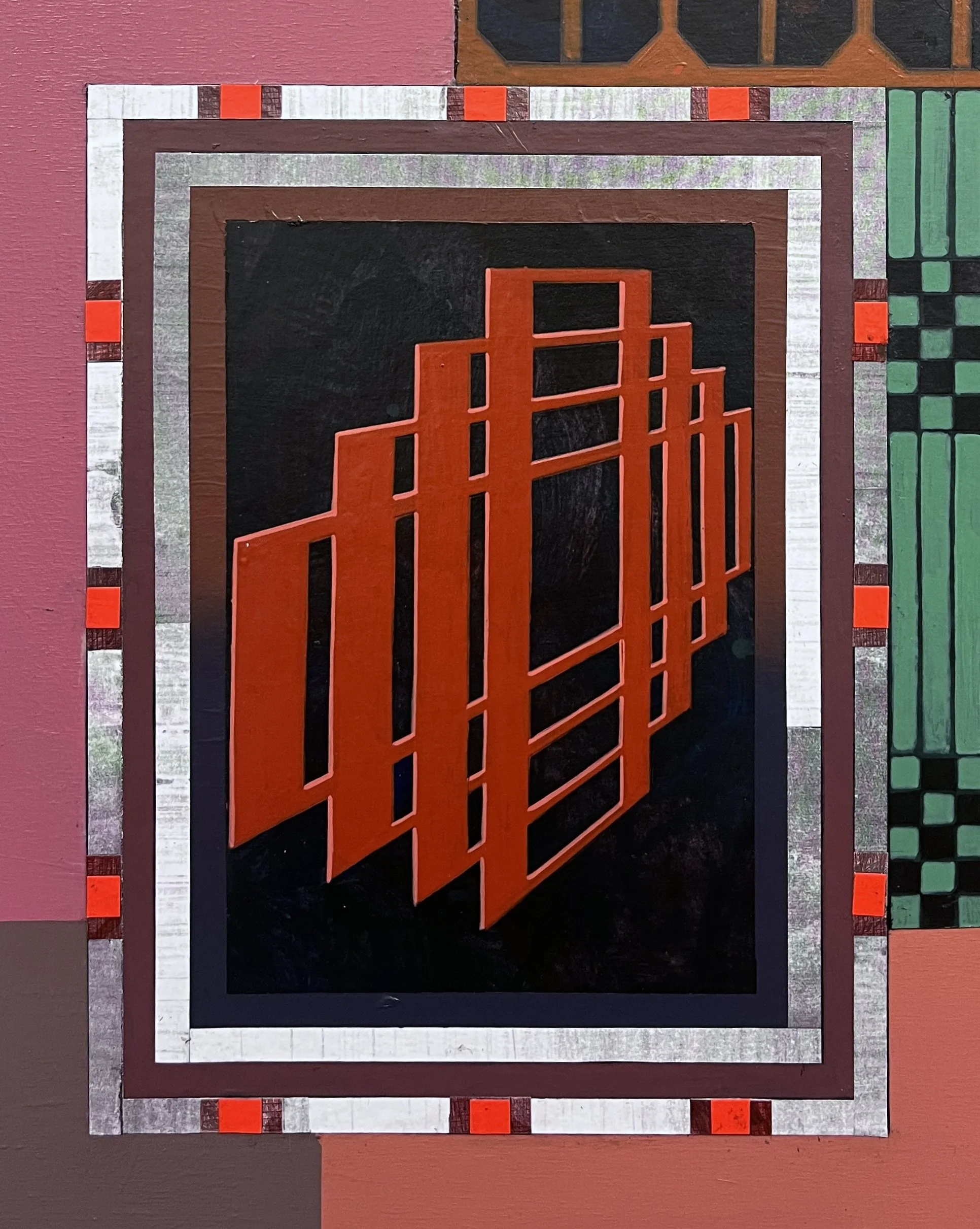 Defaced Vitrine 06, Acrylic and Pen Drawing on Wooden Board, 61(w)cm x 91.5(h)cm x 3(d)cm, 2025