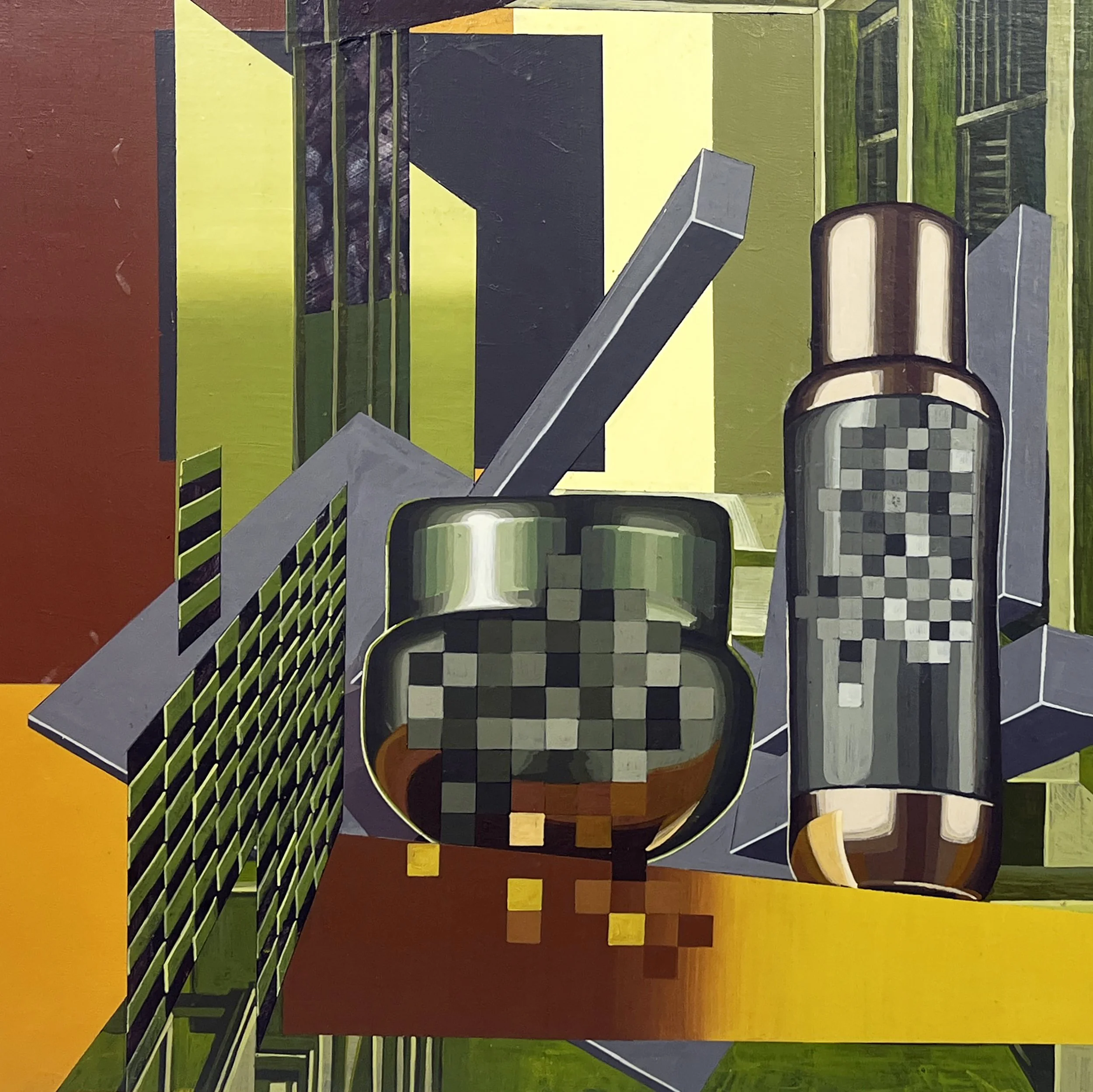Defaced Vitrine 03, Acrylic and Pen Drawing on Wooden Board, 100(w)cm x 80(h)cm x 3(d)cm, 2025