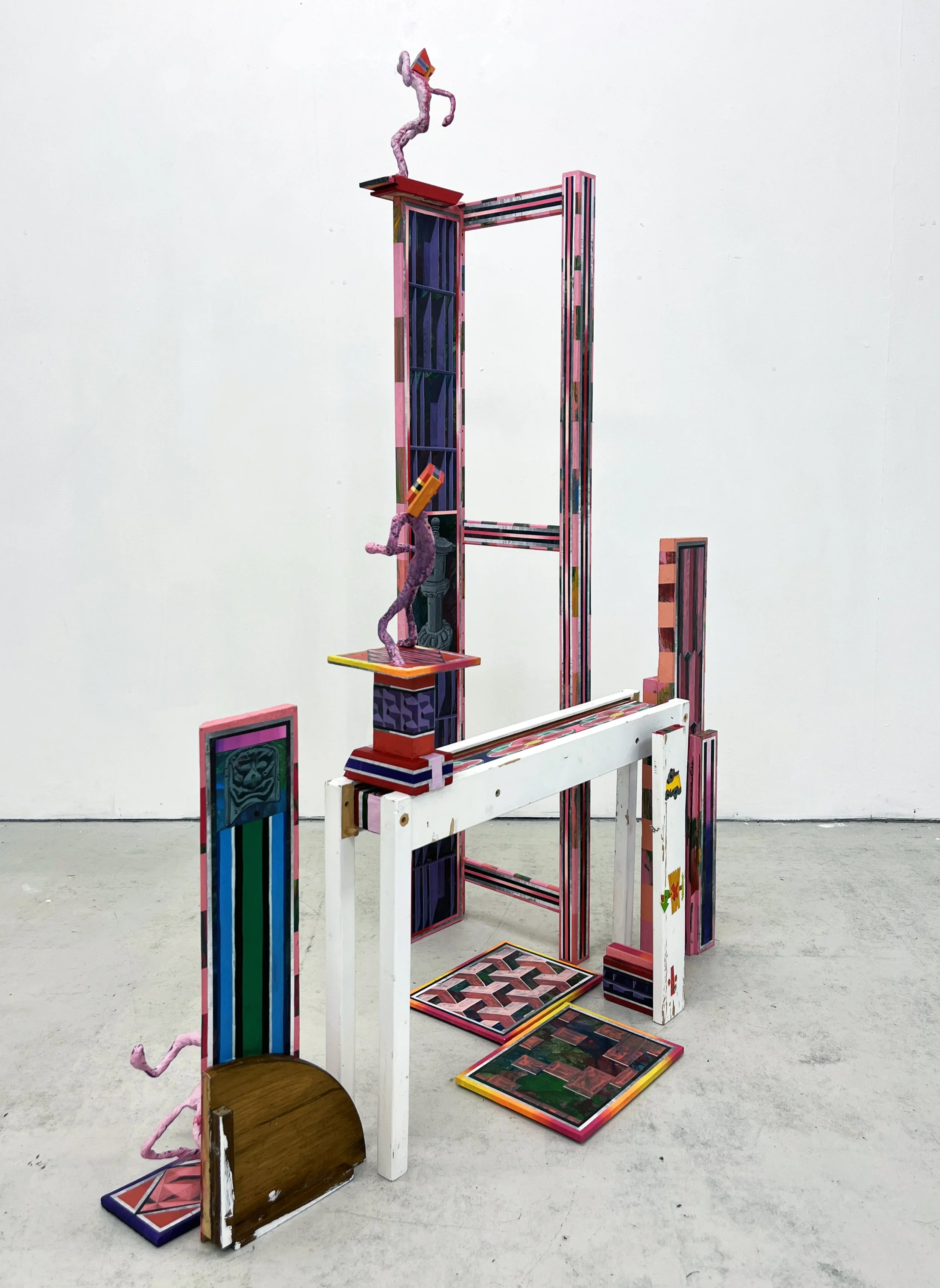 Ephemeral Tableaux II | Tableaux éphémères II,
Acrylic and Pen Drawing on Found Objects 
94(w)cm x 155(h)cm x 79(d)cm, 2026