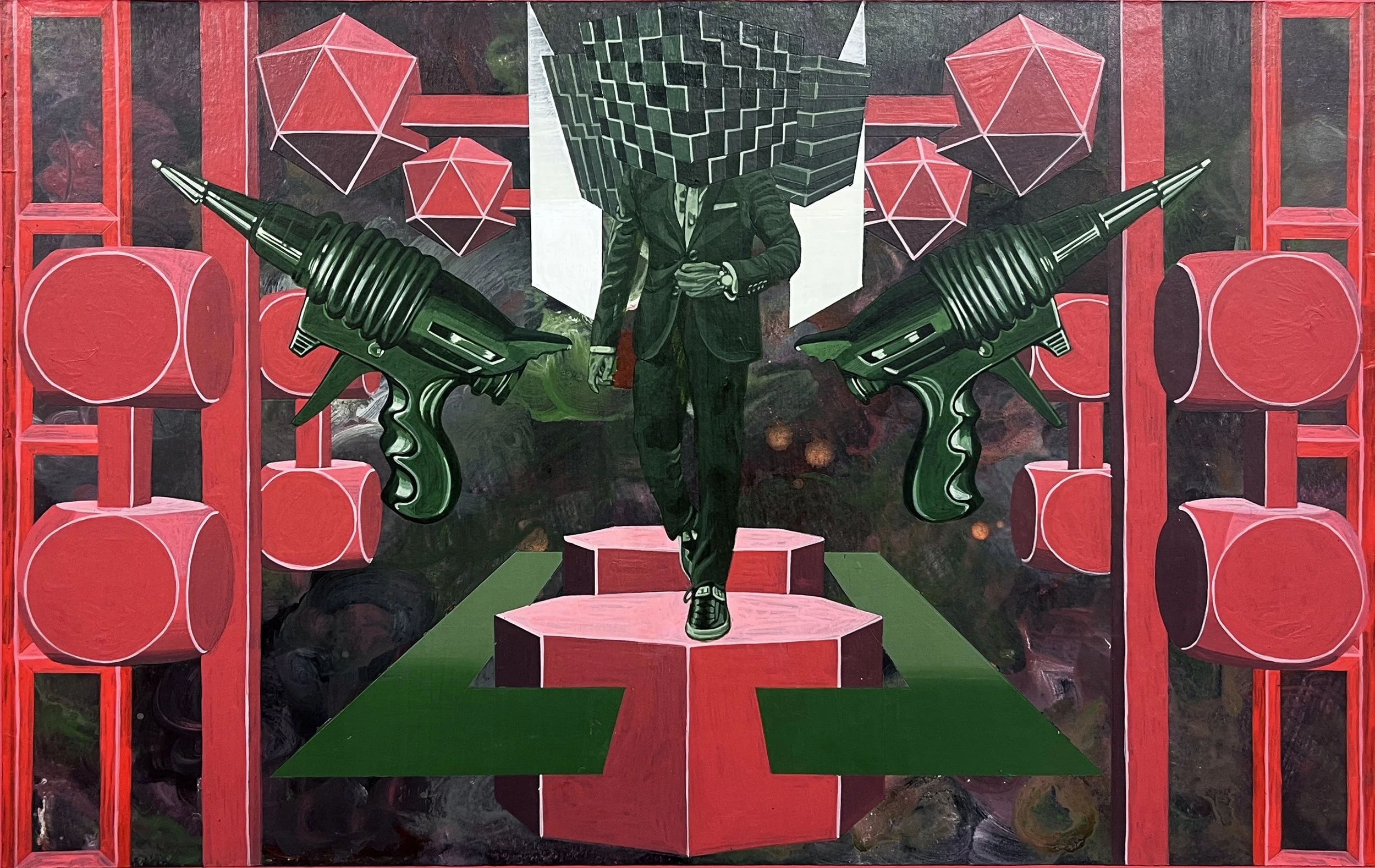 Defaced Vitrine 07, Acrylic and Pen Drawing on Wooden Board, 59.4(w)cm x 42(h)cm x 2(d)cm, 2025