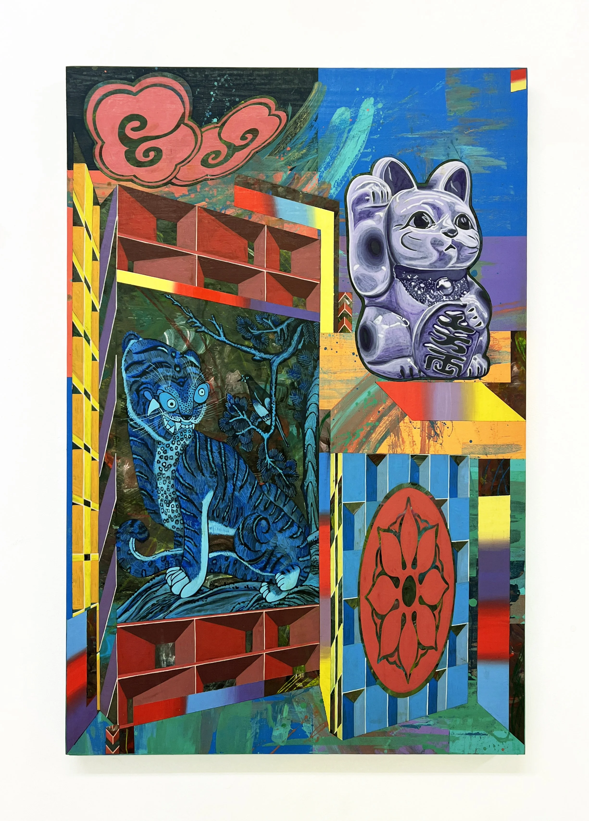 Defaced Vitrine 12, Acrylic and Pen Drawing on Wooden Panel, 61(w)cm x 91.5(h)cm x 3(d)cm, 2025