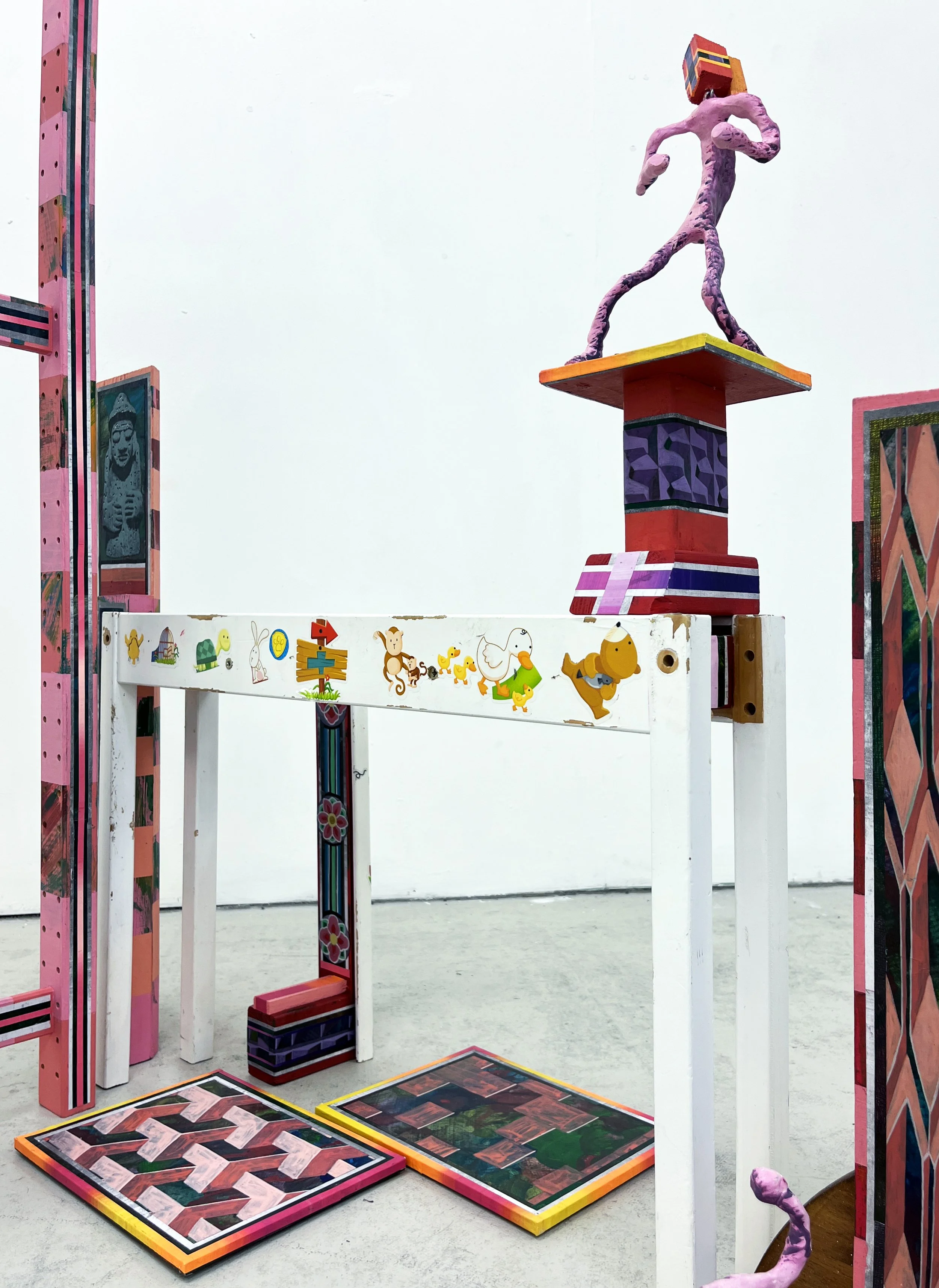 Ephemeral Tableaux II | Tableaux éphémères II,
Acrylic and Pen Drawing on Found Objects 
94(w)cm x 155(h)cm x 79(d)cm, 2026