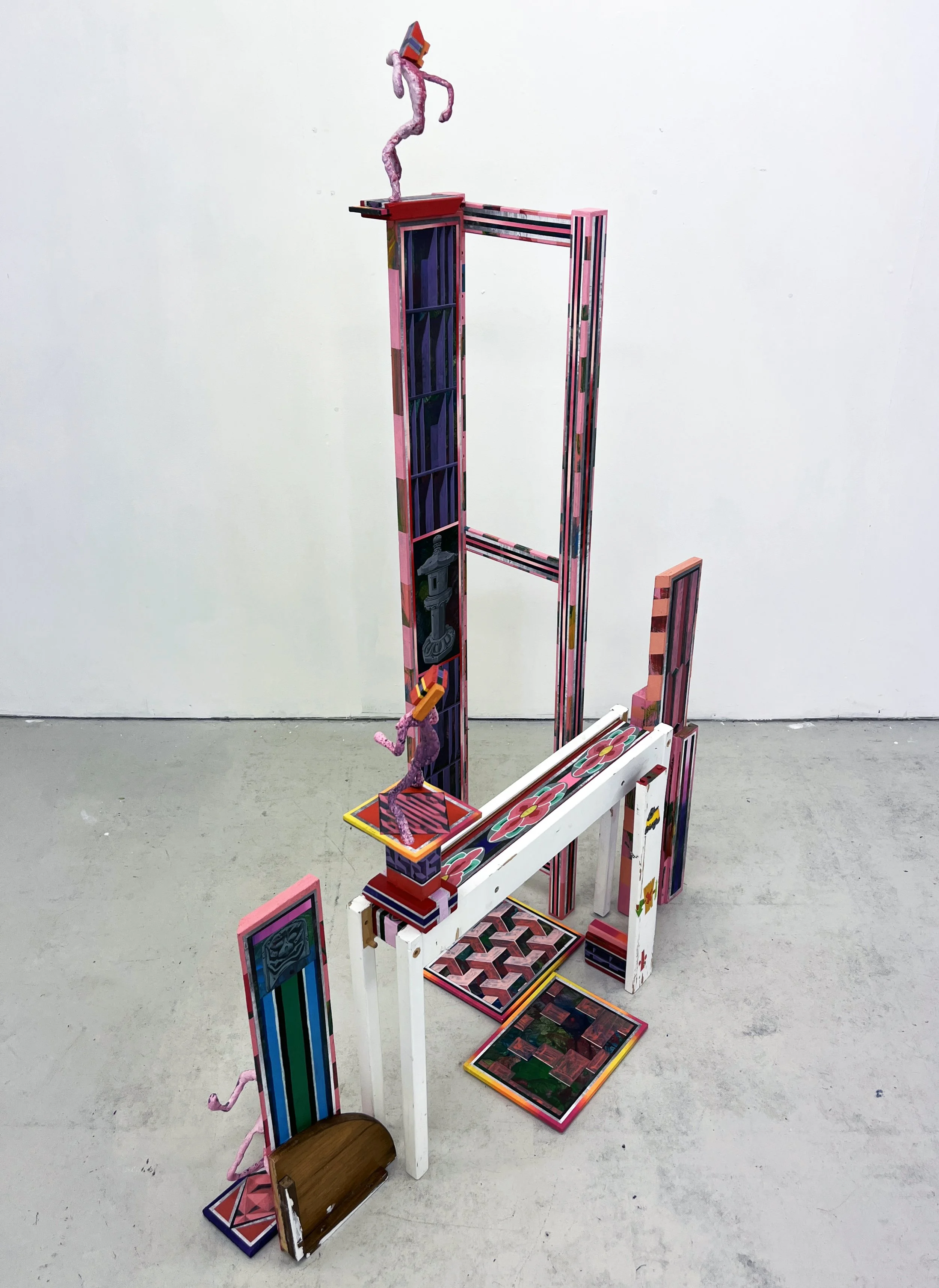 Ephemeral Tableaux II | Tableaux éphémères II,
Acrylic and Pen Drawing on Found Objects 
94(w)cm x 155(h)cm x 79(d)cm, 2026