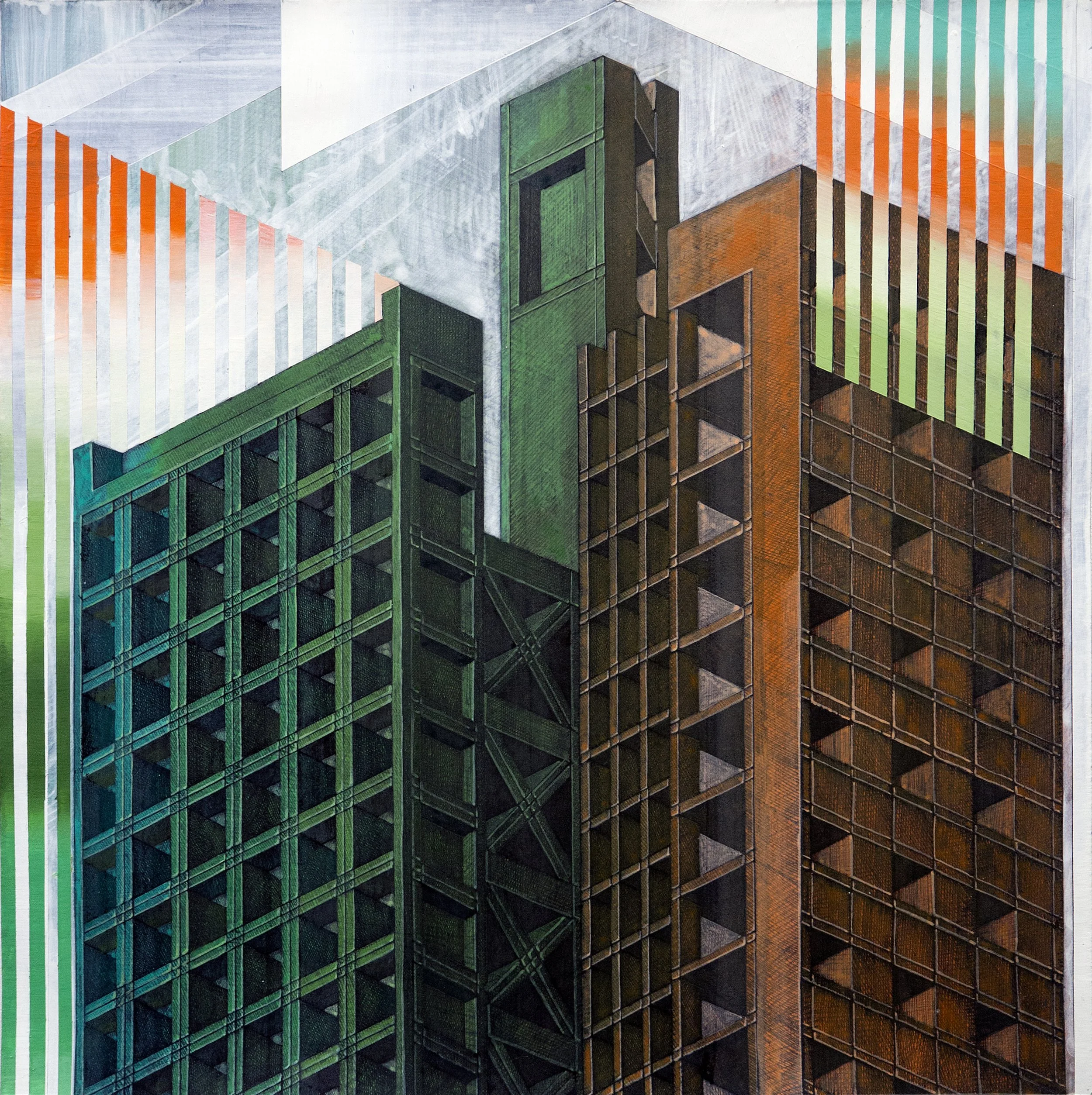 Urban Methodology DaCapo, Pen Drawing and Acrylic on Paper,
50(w)cm x 50(h)cm x 2(d) (Unframed), 2021
