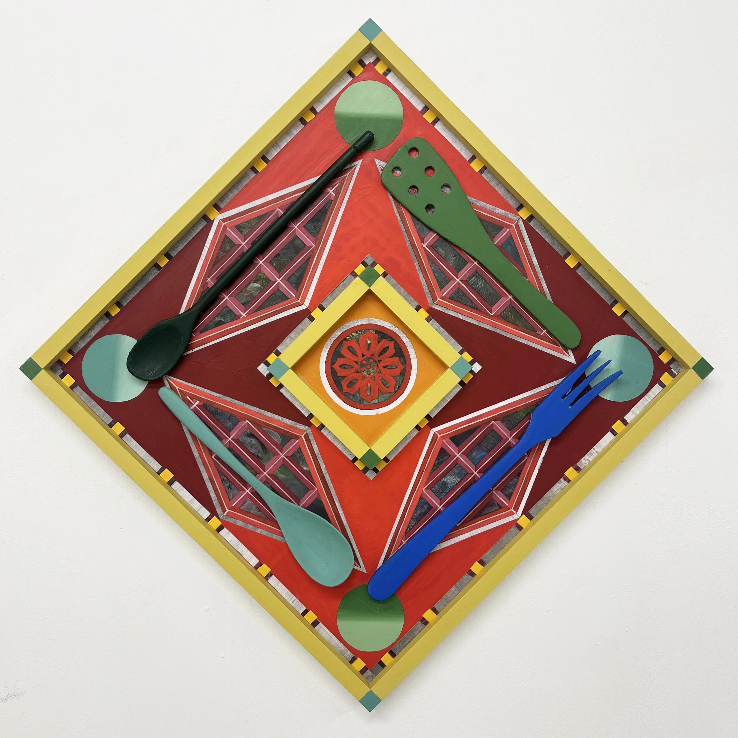 Annex Inventory Series,
75(w)cm x 75(h)cm x 3(d)cm, Acrylic and Pen Drawing on Found Object, 2025