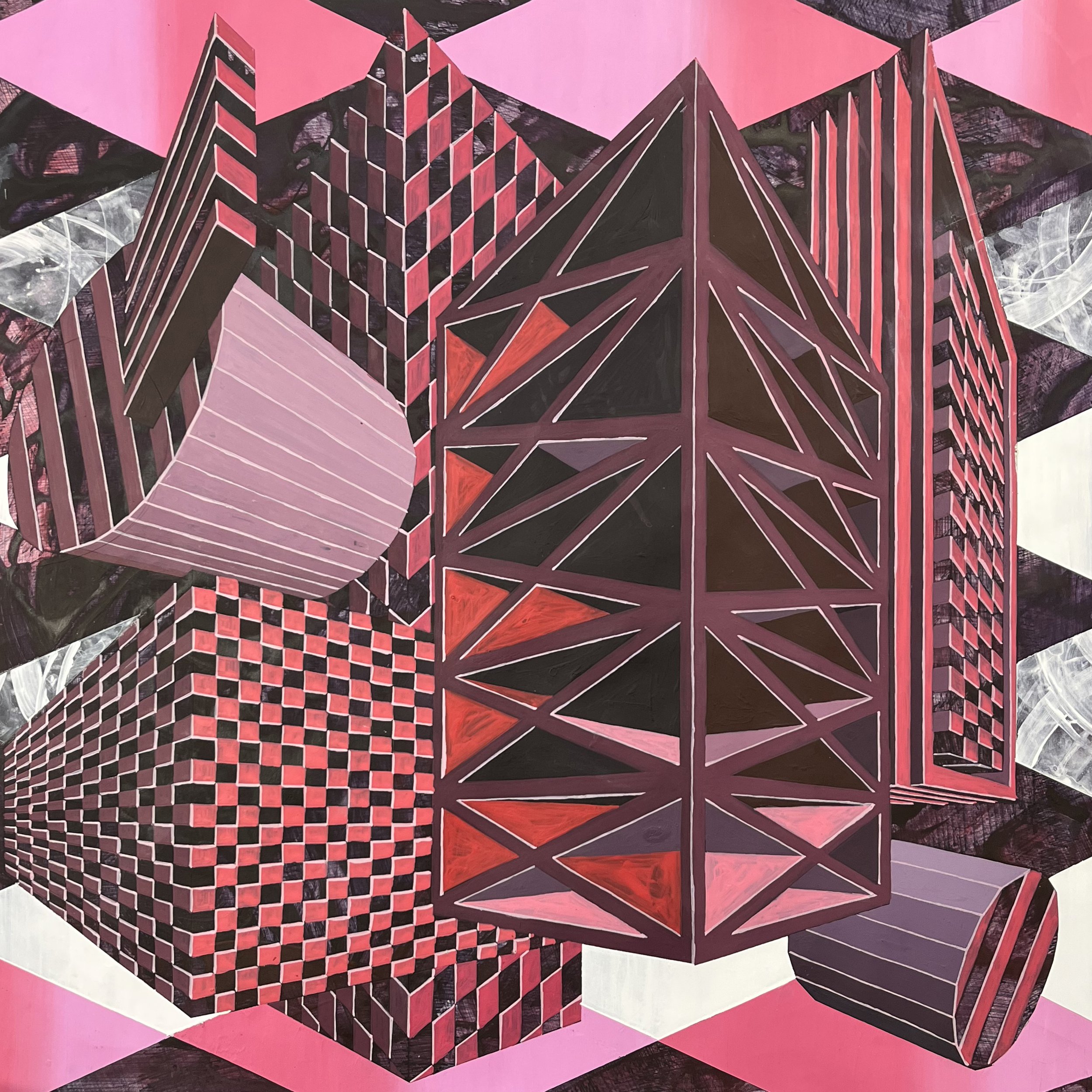 Urban Methodology DaCapo, Pen Drawing and Acrylic on Paper, 50(w)cm x 50(h)cm x2(d)cm (Unframed), 2022