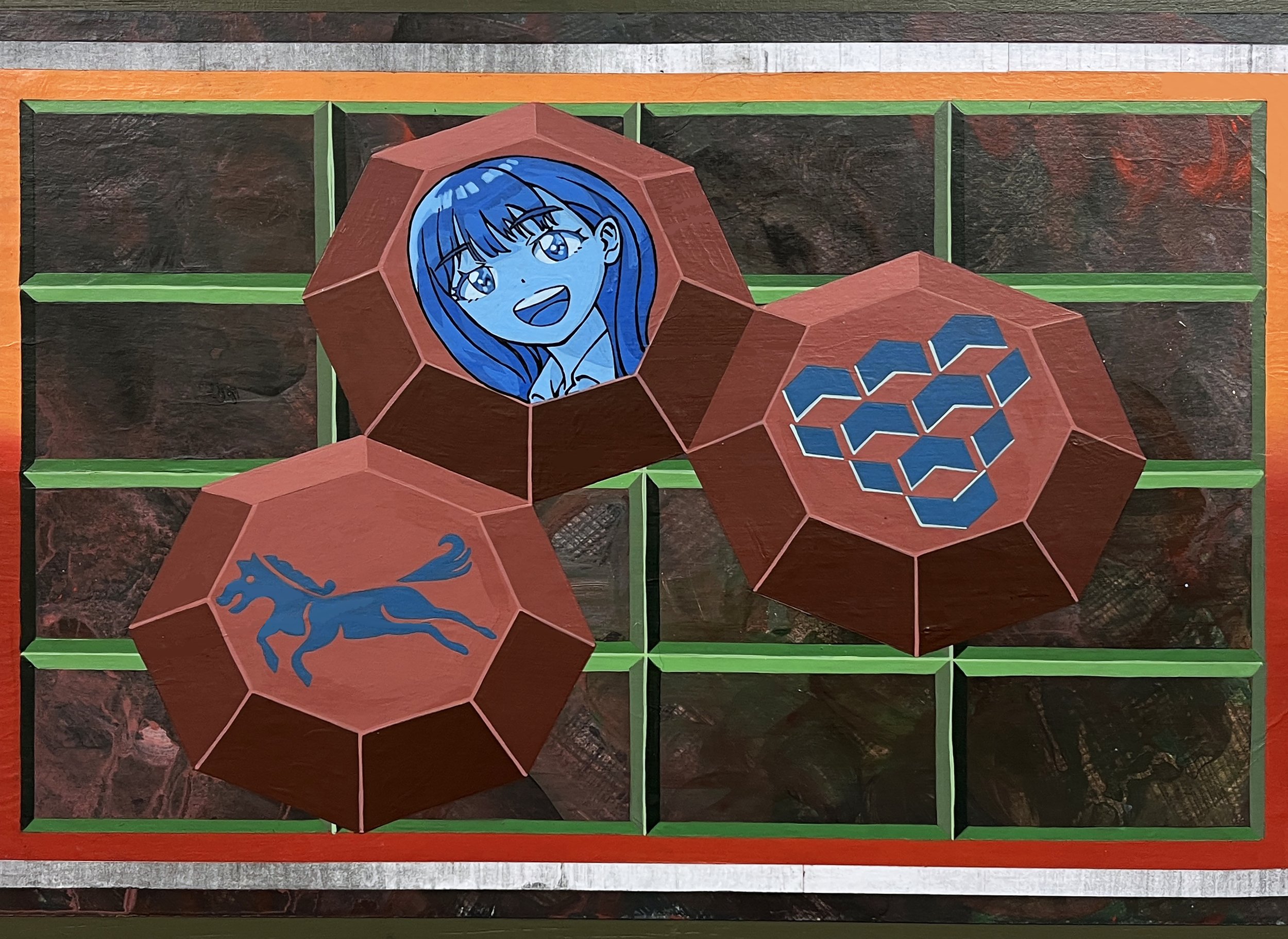 Liquid Purgatory Unit 229 Series, Acrylic and Pen Drawing on Wooden Board, 42(w)cm x 59.4(h)cm x 3(d)cm, 2025