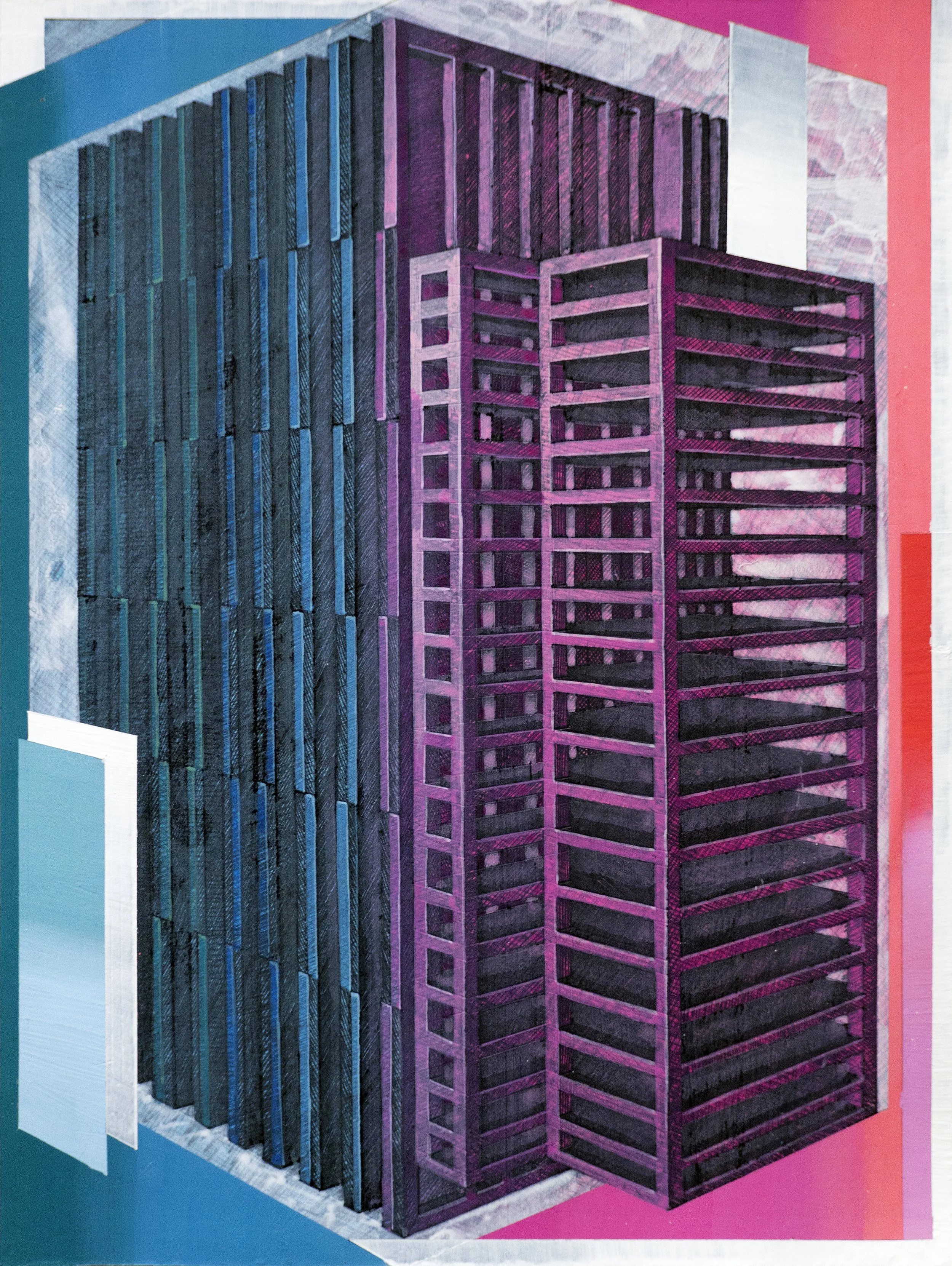 Urban Methodology DaCapo, Pen Drawing and Acrylic on Paper, 29(w)cm x 39(h)cm x 2cm(d) (Unframed), 2021