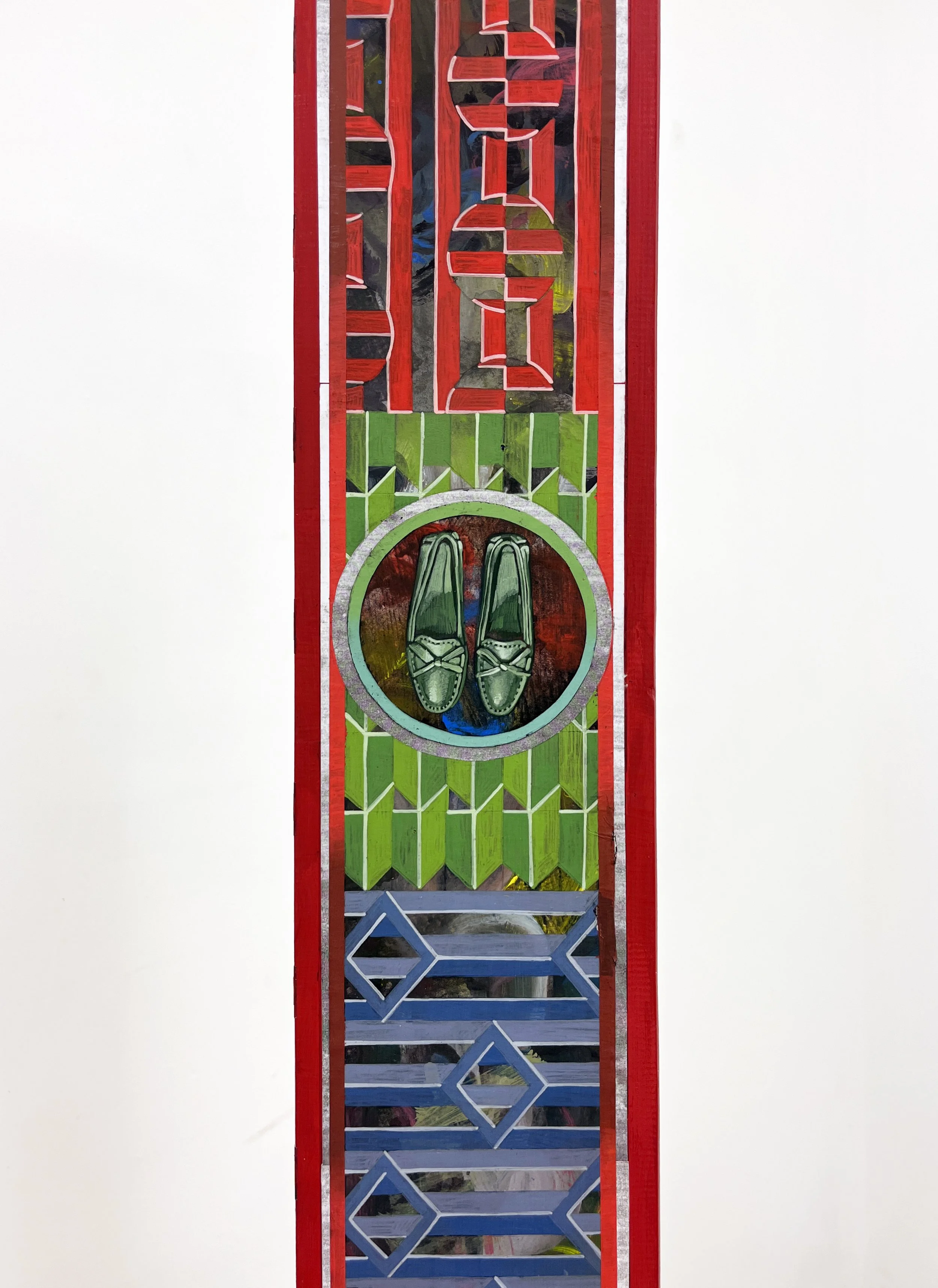 Annex Inventory Series, 22(w)cm x 117(h)cm x 13(d)cm, Acrylic and Pen Drawing on Found Objects, 2025