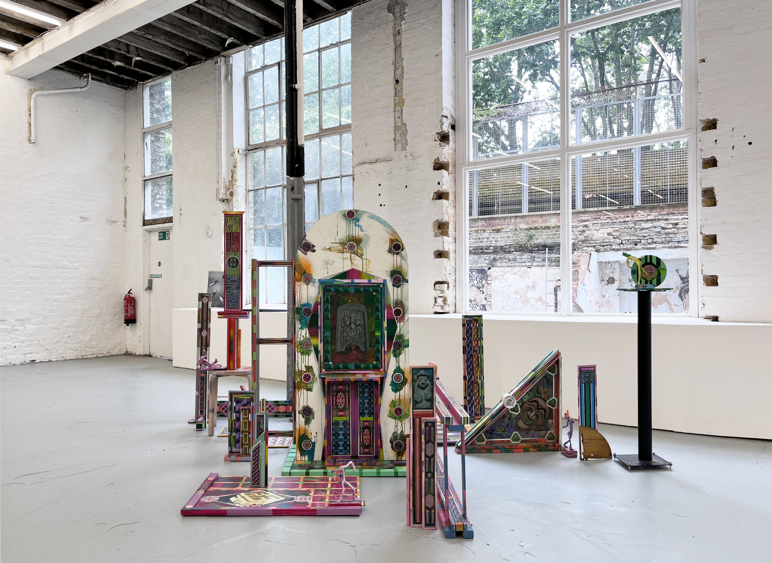 Ephemeral Tableaux, Acrylic and pen drawing on found objects, 250(w)cm x 250(d)cm x 155(h) cm, 2026_The 2026 iteration of the Art Embassy Network (ArtEN) Annual Exhibition ArtEN | Art Network: “Degrees of Contact”, Florence Trust, London, UK, 2026